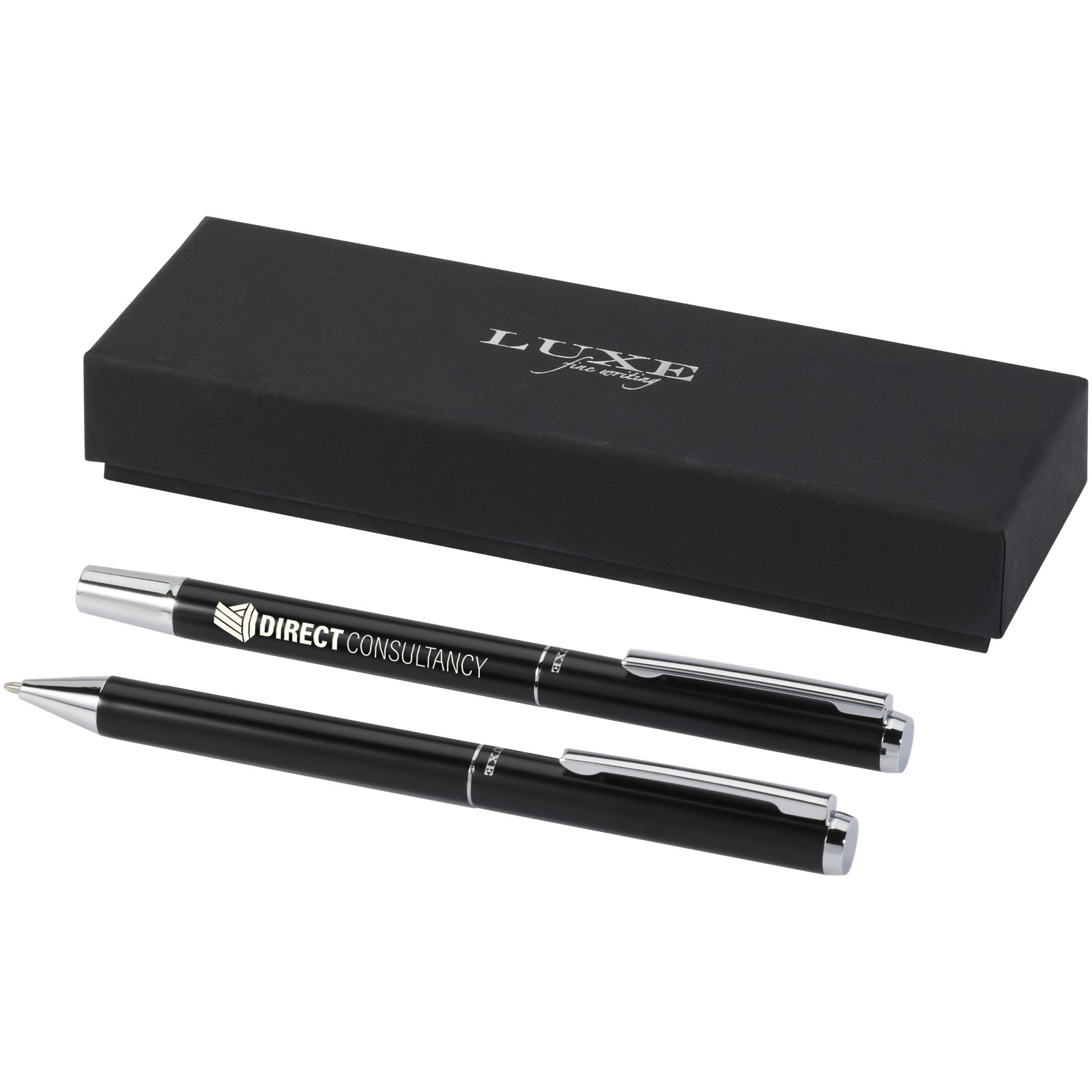 Luxe Ensemble-cadeau stylo bille et stylo roller Lucetto en aluminium recyclé (encre noire)