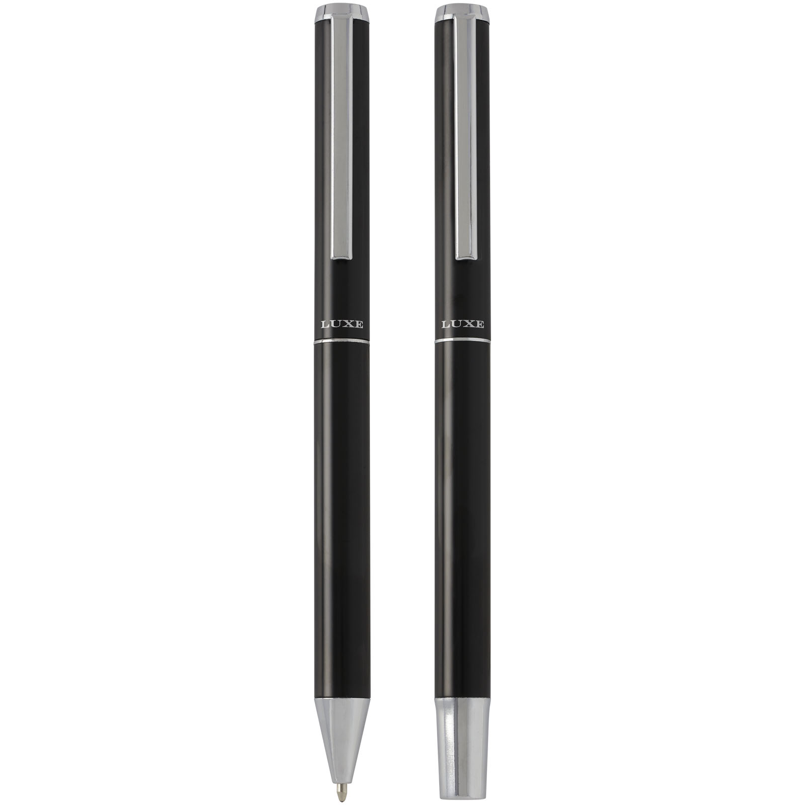 Luxe Ensemble-cadeau stylo bille et stylo roller Lucetto en aluminium recyclé (encre noire)
