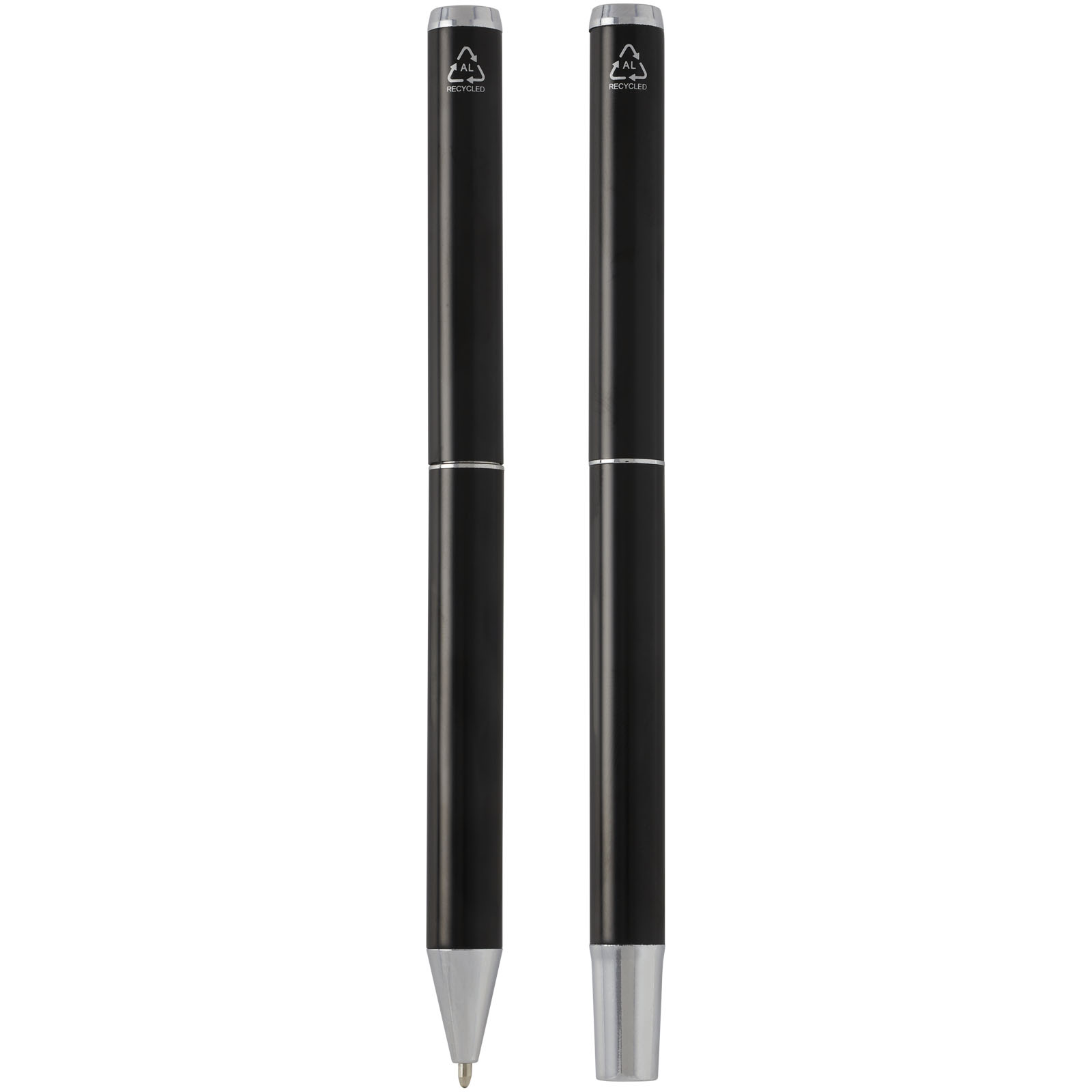 Luxe Ensemble-cadeau stylo bille et stylo roller Lucetto en aluminium recyclé (encre noire)