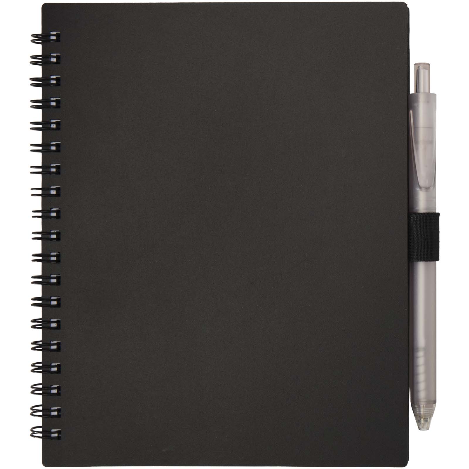 Ensemble carnet à couverture souple en plastique recyclé et stylo bille (encre bleue) Niove