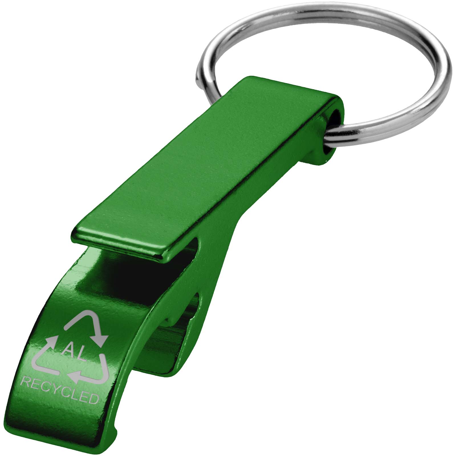 Ouvre-bouteille et canette Tao en aluminium recyclé certifié RCS avec porte-clés