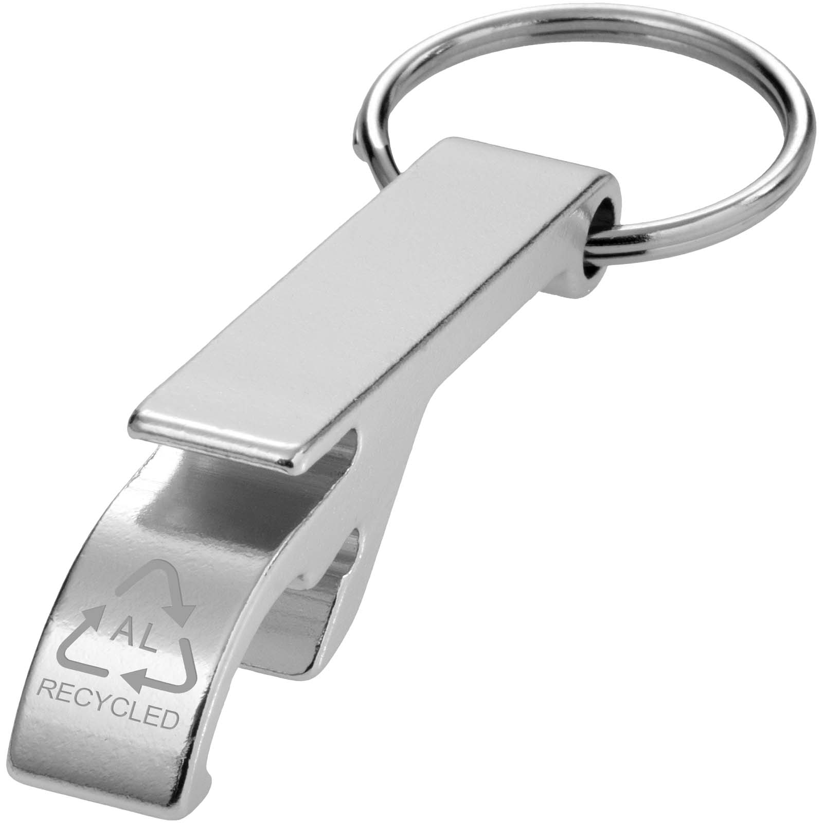 Ouvre-bouteille et canette Tao en aluminium recyclé certifié RCS avec porte-clés