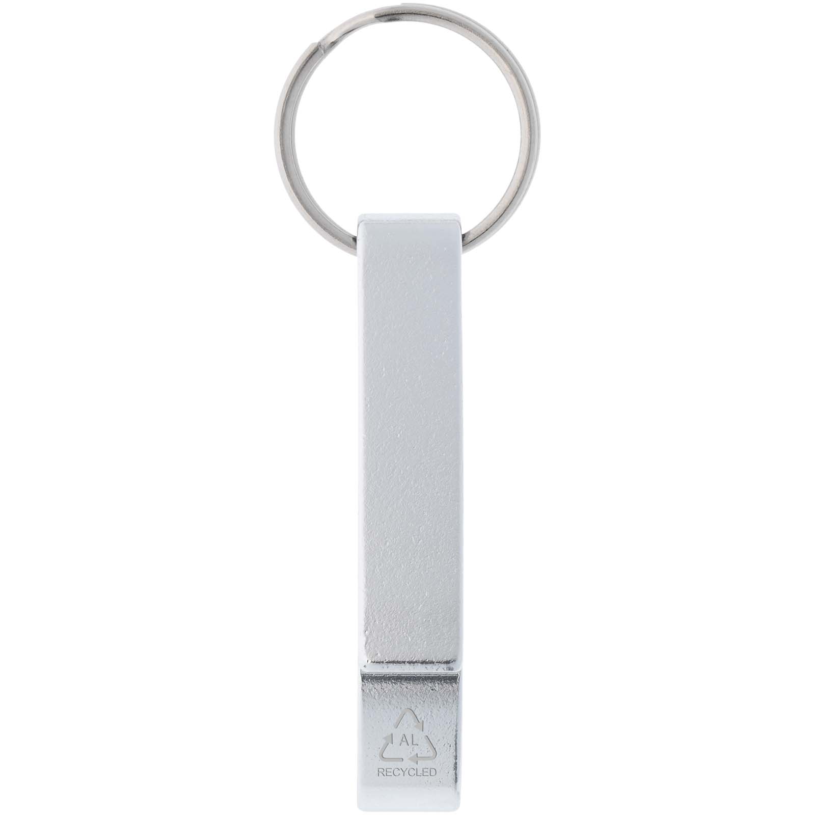 Ouvre-bouteille et canette Tao en aluminium recyclé certifié RCS avec porte-clés