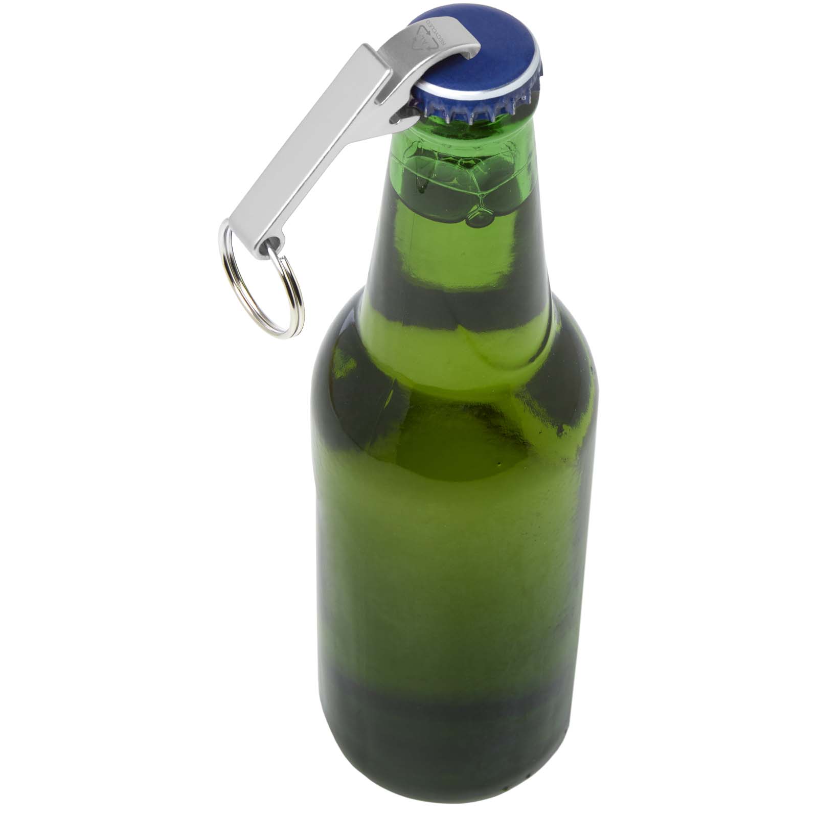 Ouvre-bouteille et canette Tao en aluminium recyclé certifié RCS avec porte-clés