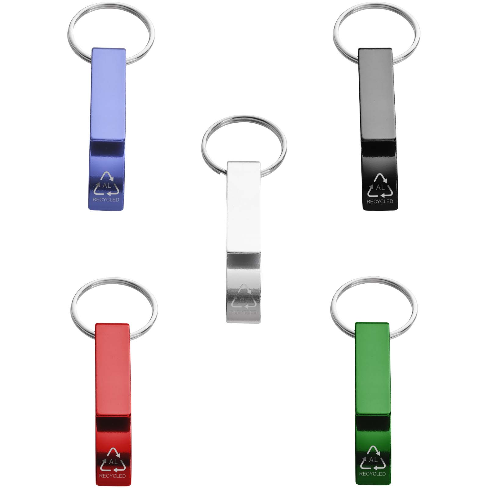 Ouvre-bouteille et canette Tao en aluminium recyclé certifié RCS avec porte-clés