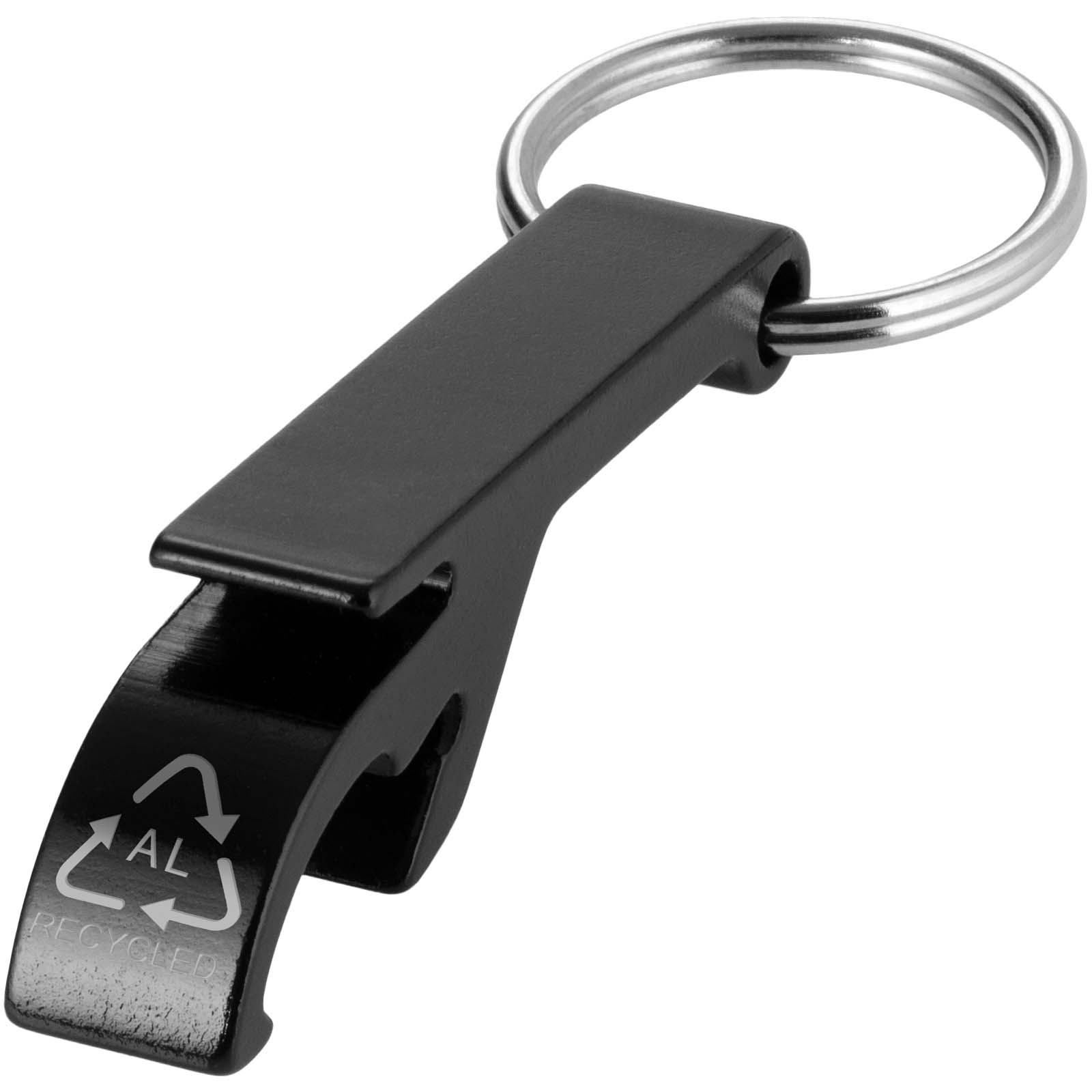 Ouvre-bouteille et canette Tao en aluminium recyclé certifié RCS avec porte-clés
