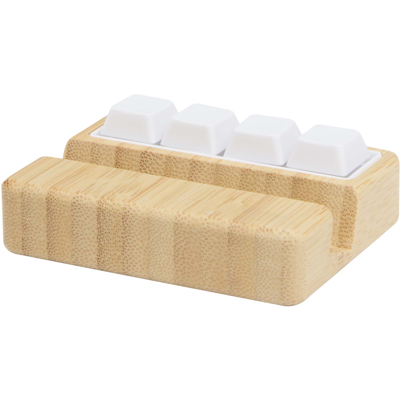 Support de téléphone Algol avec jouet fidget en plastique recyclé et détails en bambou