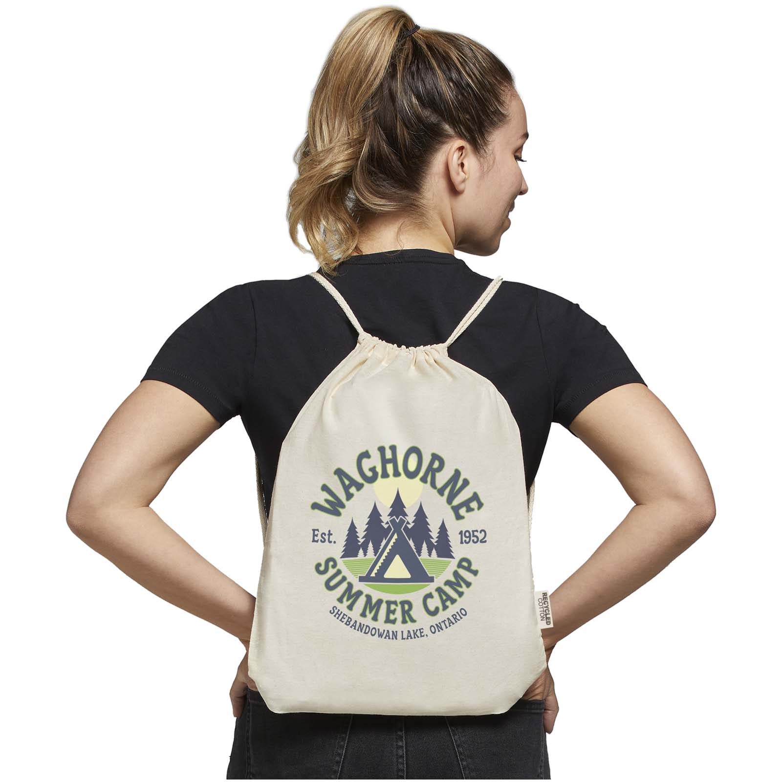 Sac avec cordon Oregon en coton recyclé 140 g/m² certifié GRS