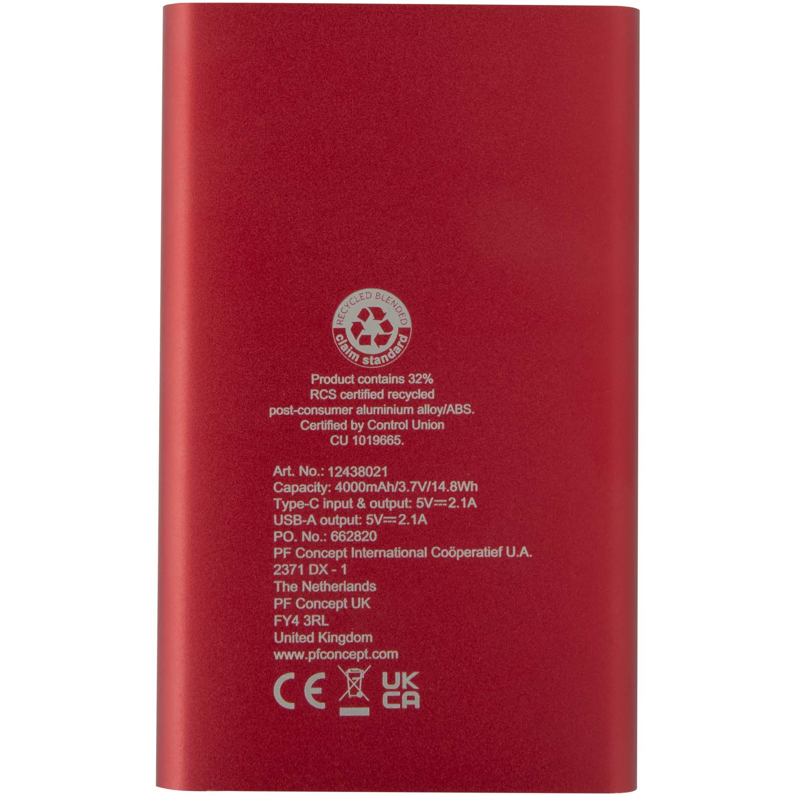 Batterie de secours en aluminium Pep de type-C de 4 000 mAh