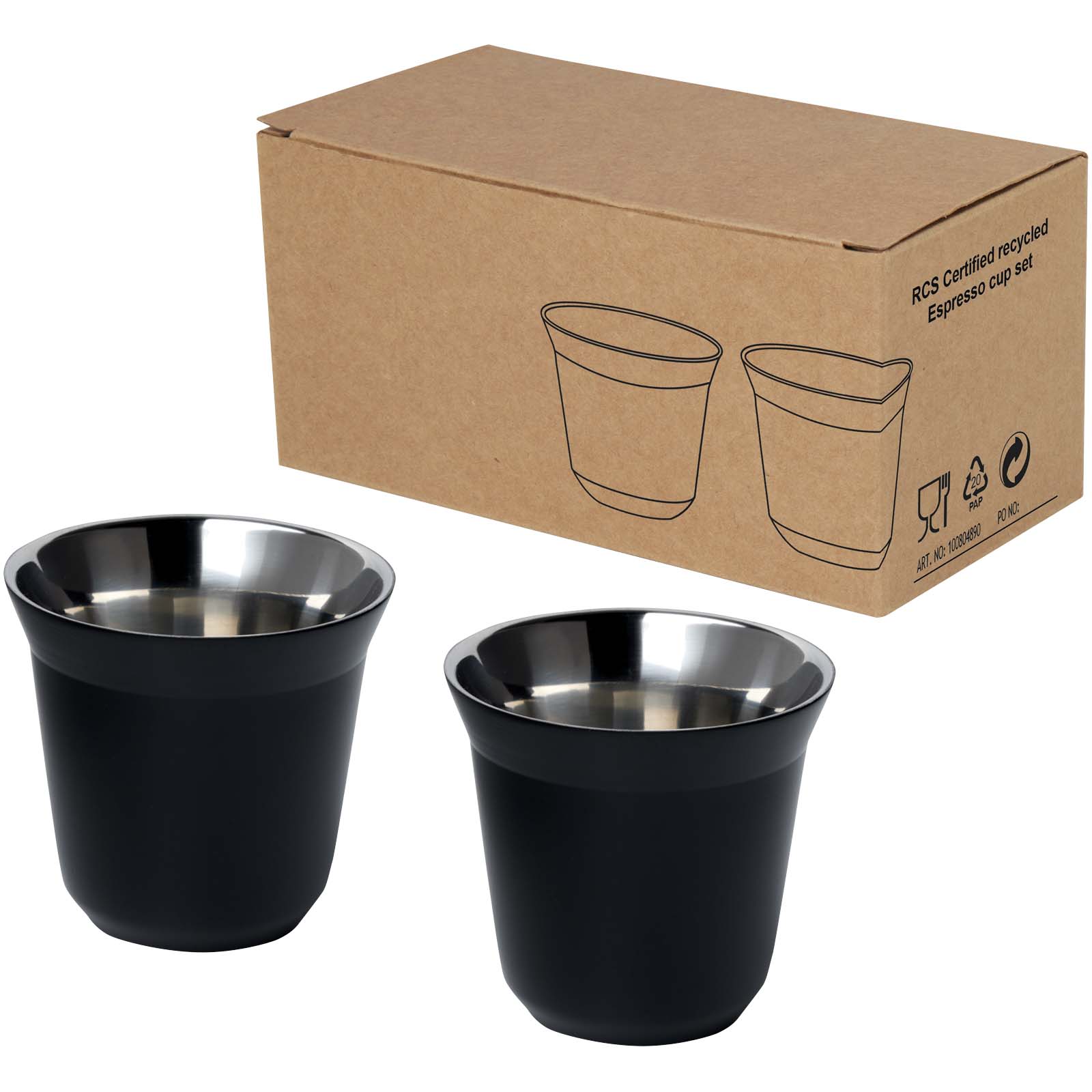 Ensemble de tasses à espresso en acier inoxydable Duo de 80 ml certifié RCS