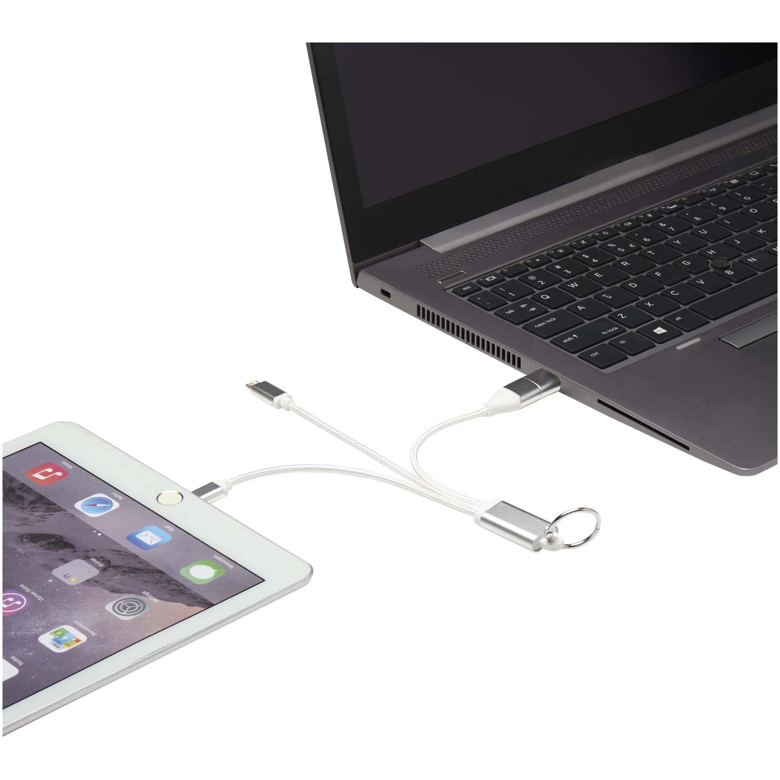 Câble de charge 4-en-1 Metal en aluminium recyclé avec porte-clés