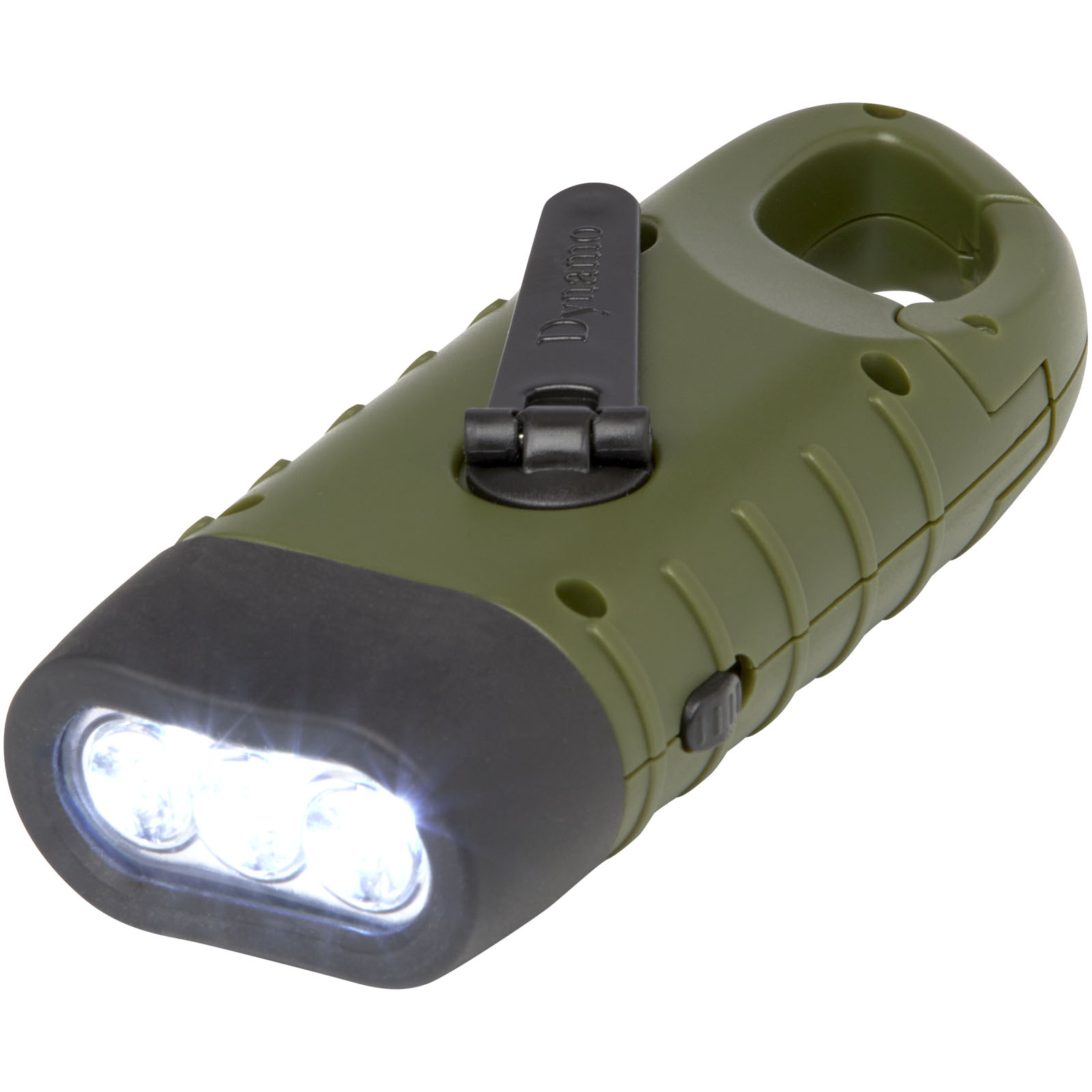 STAC Lampe de poche dynamo solaire Helios en plastique recyclé avec mousqueton