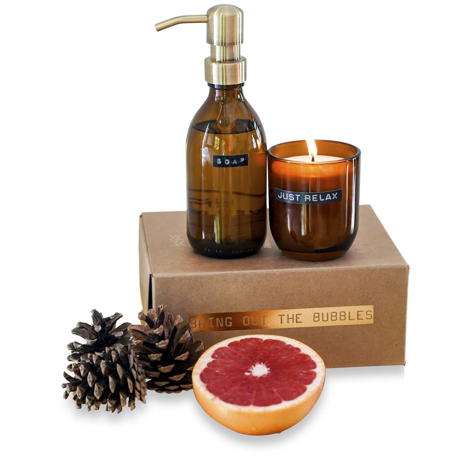 Distributeur de savon pour les mains de 250 ml et ensemble de bougies parfumées de 150g Wellmark Discovery