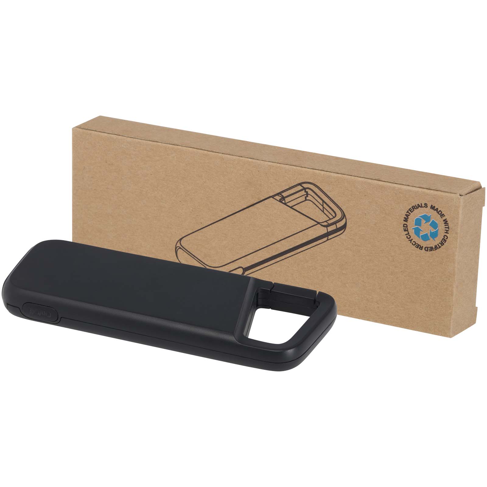Batterie externe Alkes de 5 000 mAh et 12 W en plastique recyclé résistante à l’eau avec mousqueton