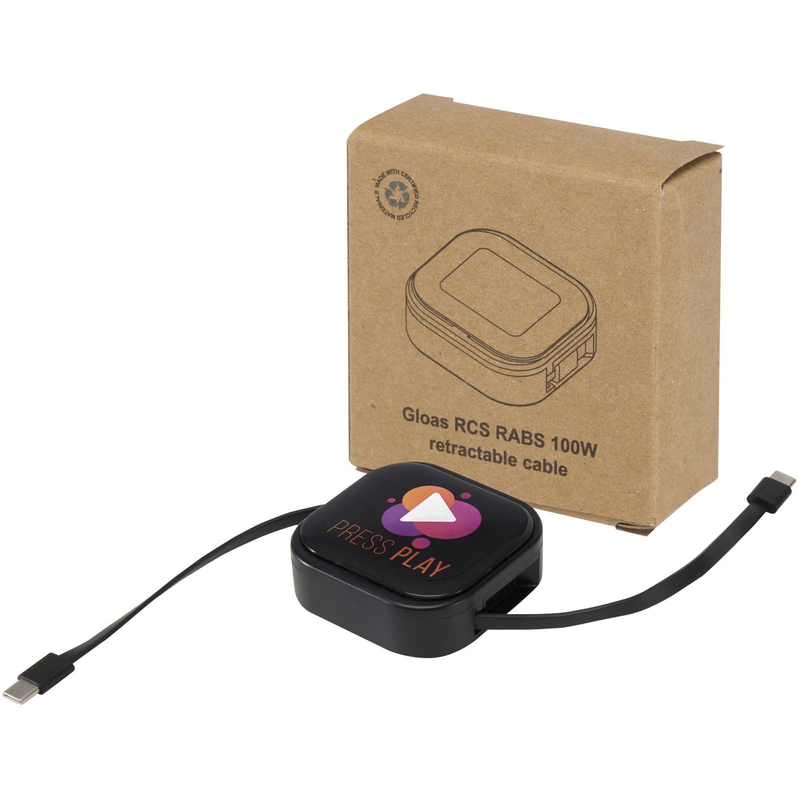 Câble rétractable 5 en 1 Gloas en matériaux recyclés pour synchronisation de données et charge rapide de 100 W avec kit d’out