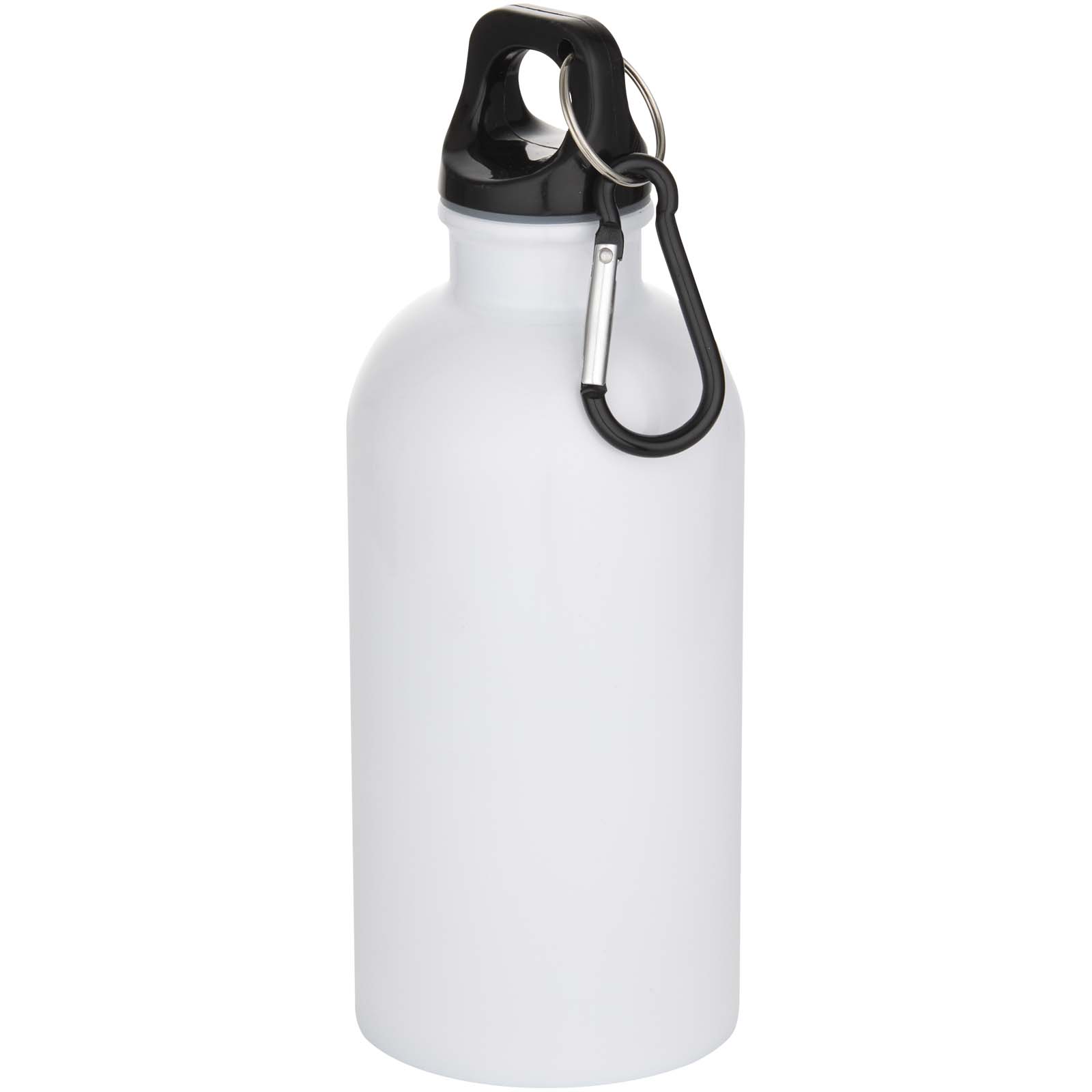 Bouteille d’eau Oregon de 400 ml en acier inoxydable recyclé à simple paroi certifié RCS avec mousqueton (impression par subl