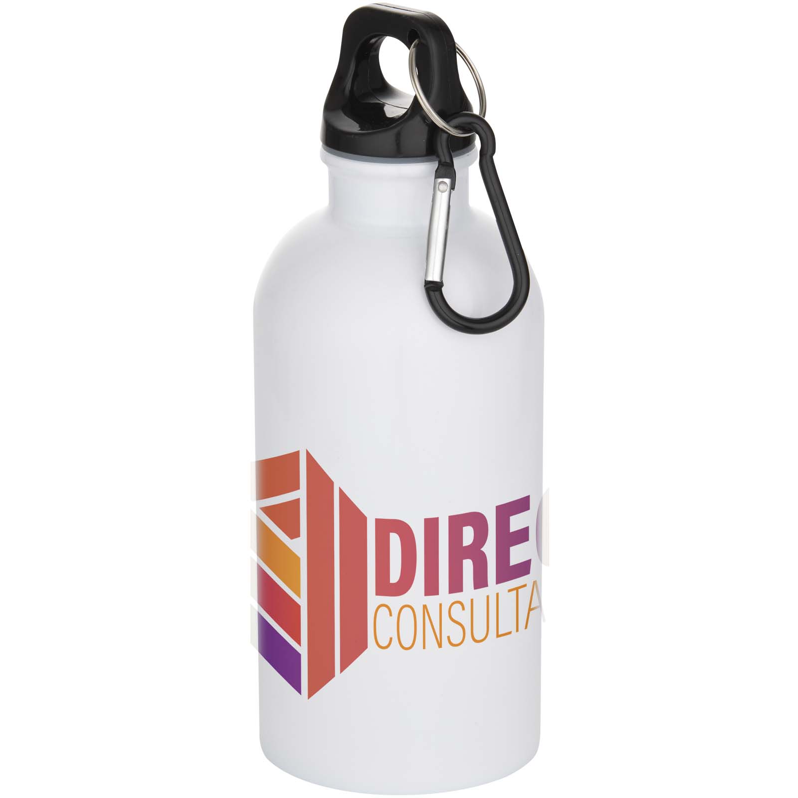 Bouteille d’eau Oregon de 400 ml en acier inoxydable recyclé à simple paroi certifié RCS avec mousqueton (impression par subl