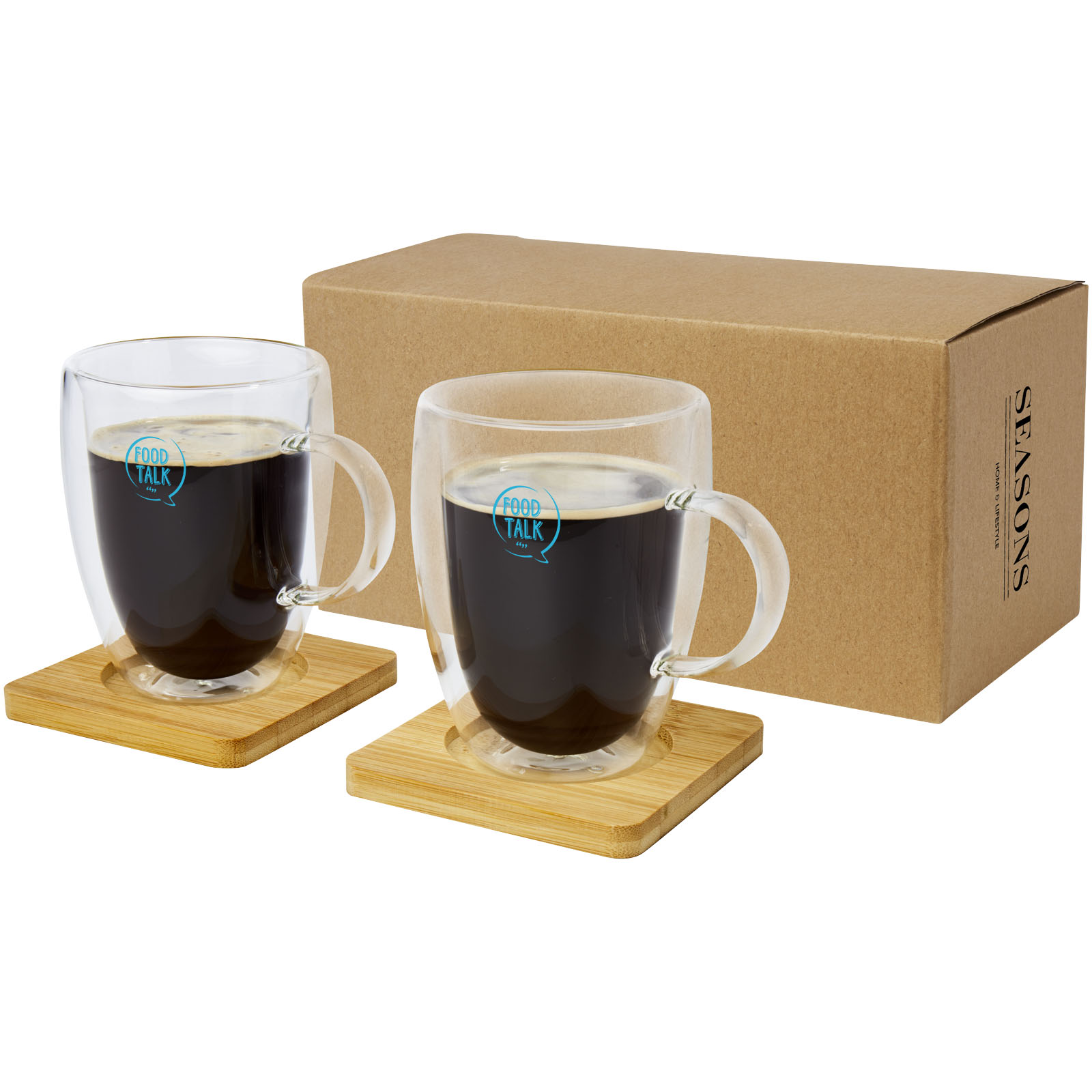 Seasons Tasse 2 pièces Manti de 350 ml à double paroi en verre avec sous-verre en bambou