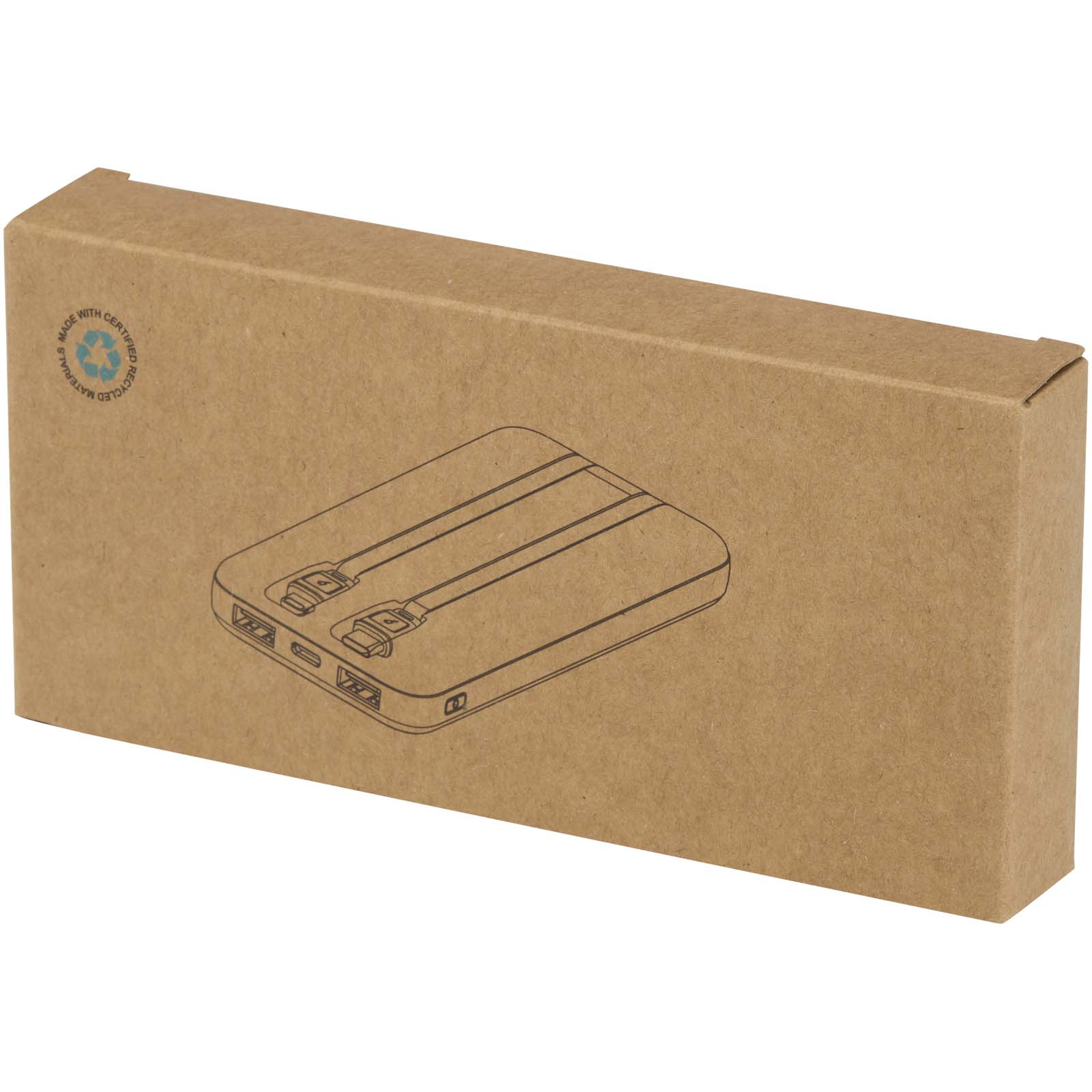 Batterie de secours Adhil de 10 000 mAh et 10 W en plastique recyclé avec 2 câbles intégrés