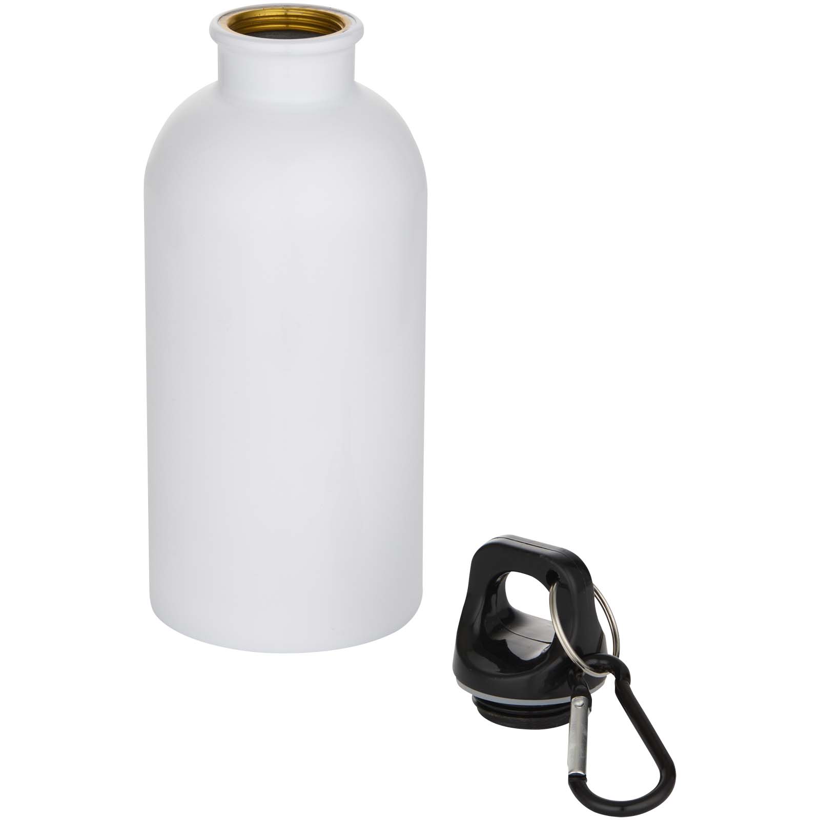 Bouteille d’eau Oregon de 400 ml en acier inoxydable recyclé à simple paroi certifié RCS avec mousqueton (impression par subl