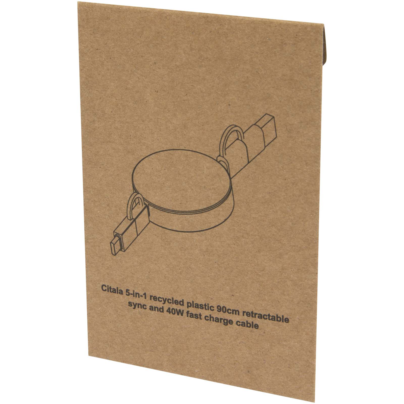 Câble rétractable 5 en 1 Citala en plastique recyclé de 90 cm pour la synchronisation des données et la charge rapide de 40 W