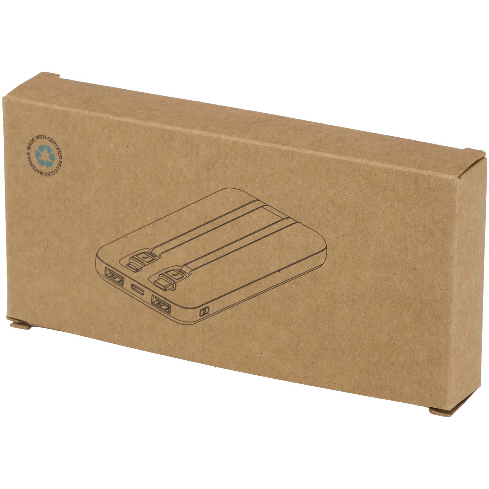 Batterie de secours Adhil de 10 000 mAh et 10 W en plastique recyclé avec 2 câbles intégrés