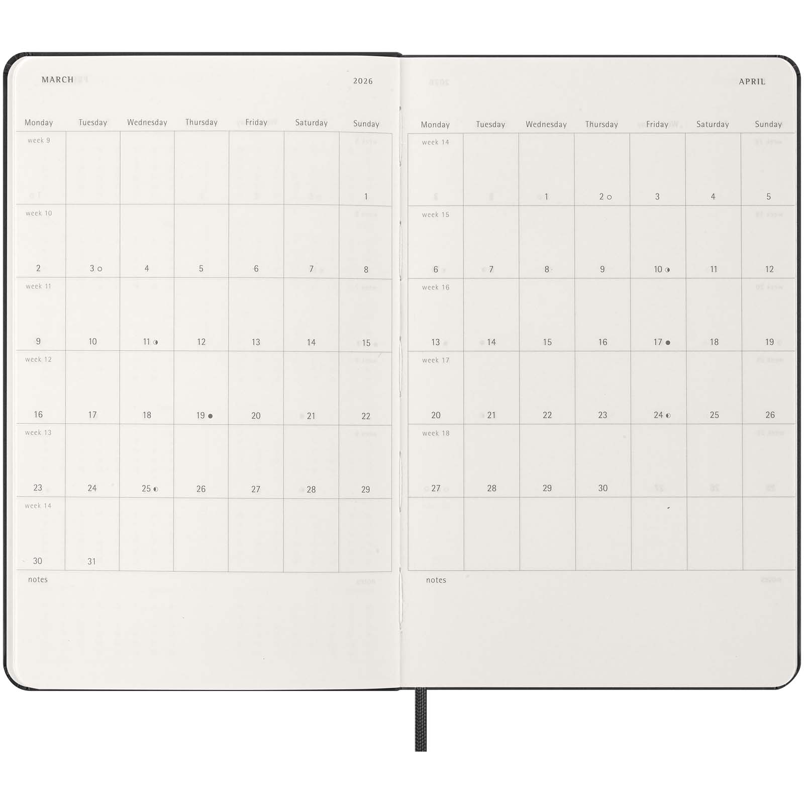 Agenda L hebdomadaire 12 mois Moleskine à couverture rigide