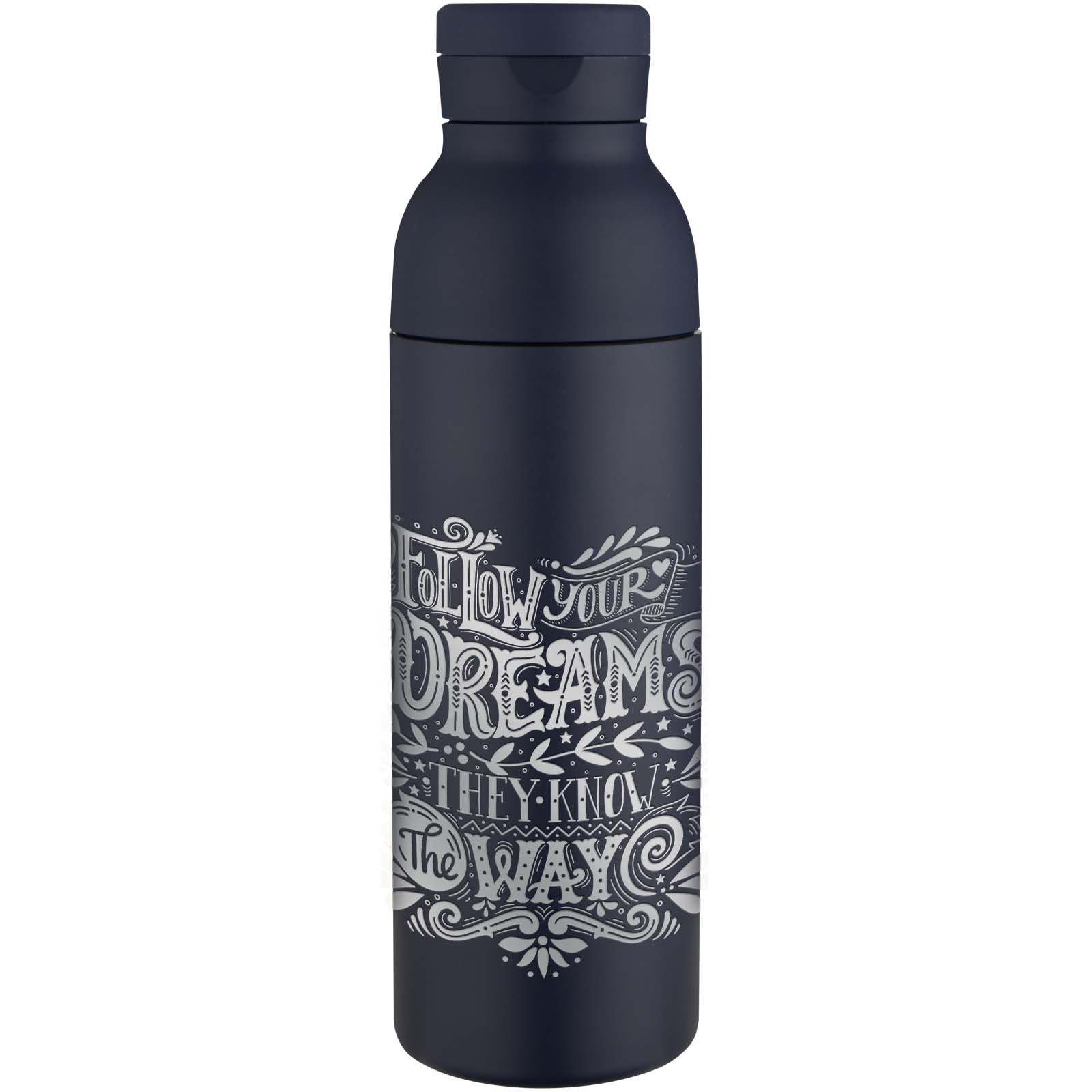 Bouteille d’eau Illuminate de 650 ml en acier inoxydable recyclé à double paroi RCS avec couvercle 3 pièces