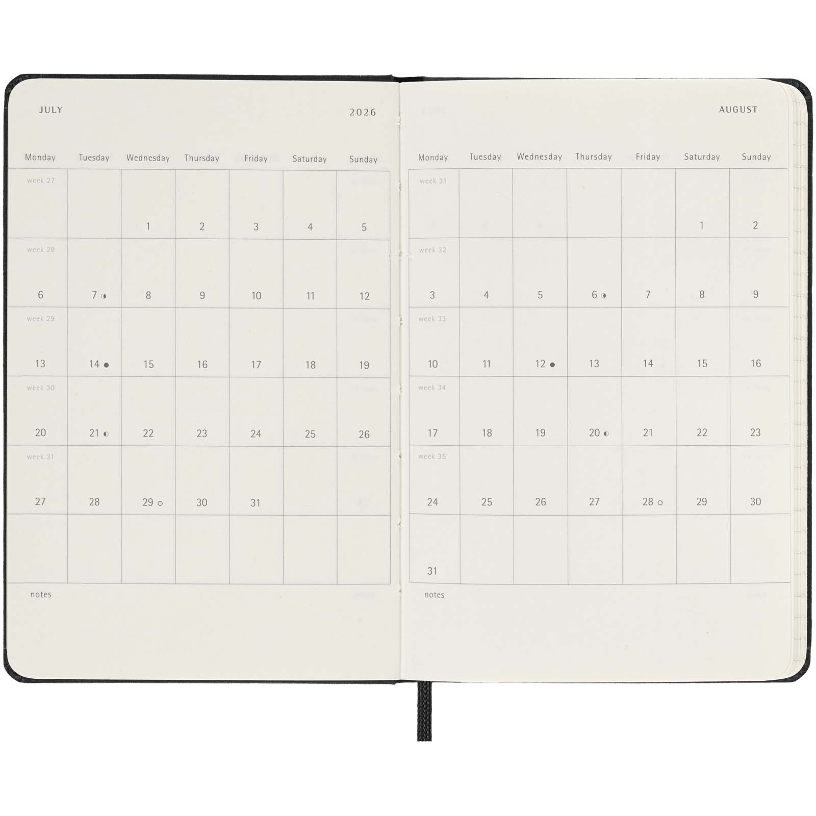 Agenda de poche quotidien 12 mois Moleskine à couverture rigide