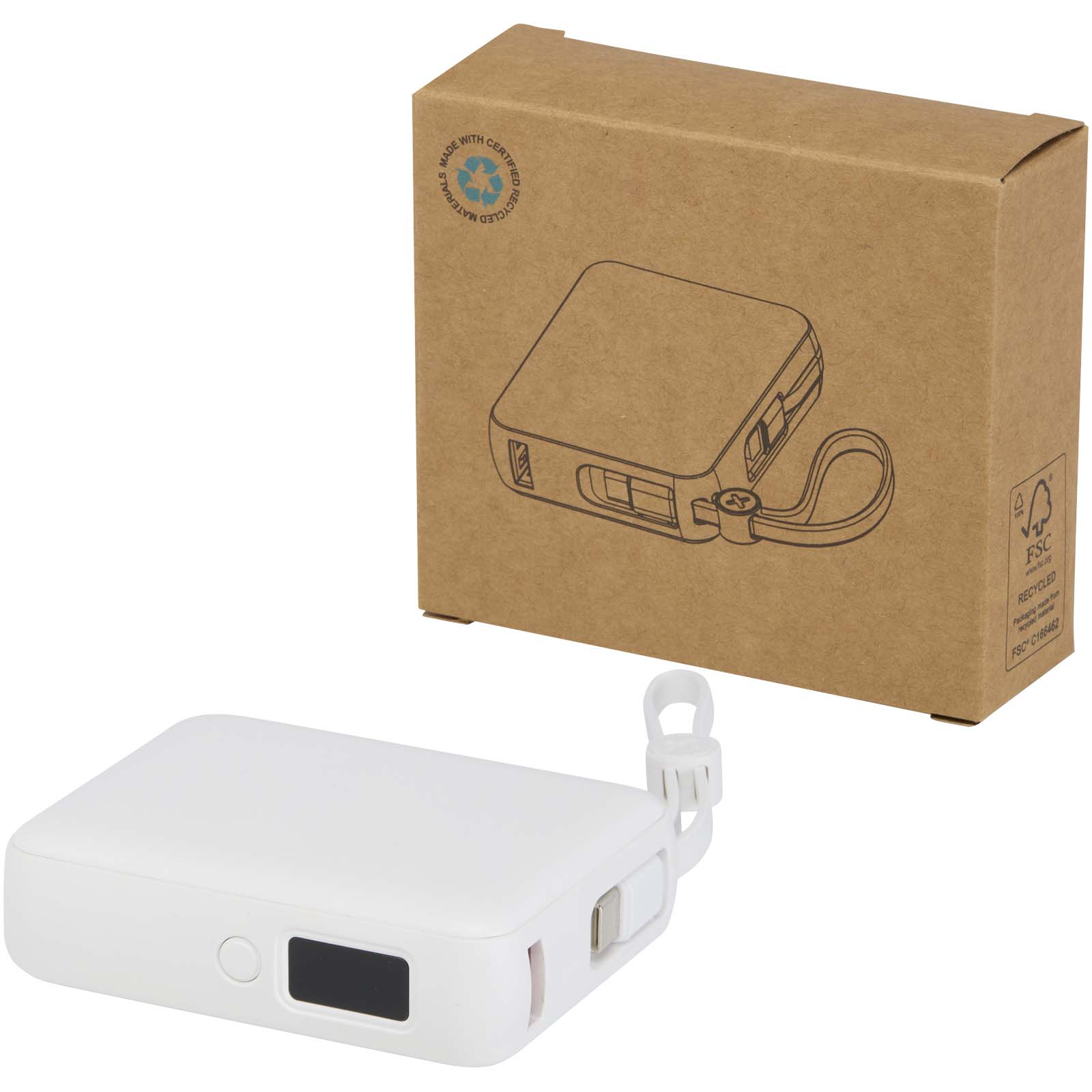 Batterie externe Acrux de 10 000 mAh et 35 W pour tablette avec câble Type-C intégré - fabriquée en plastique recyclé