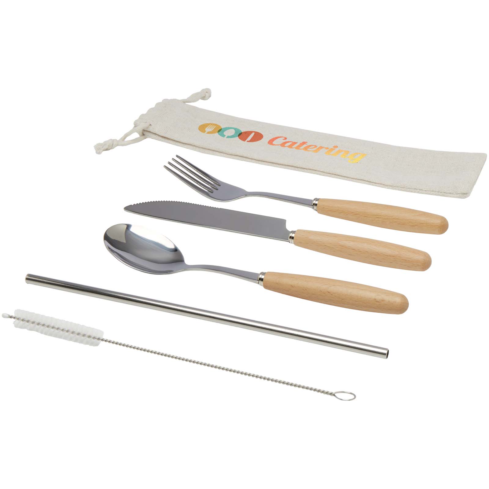Ensemble de couverts Root 5 pièces en acier inoxydable et bois de hêtre