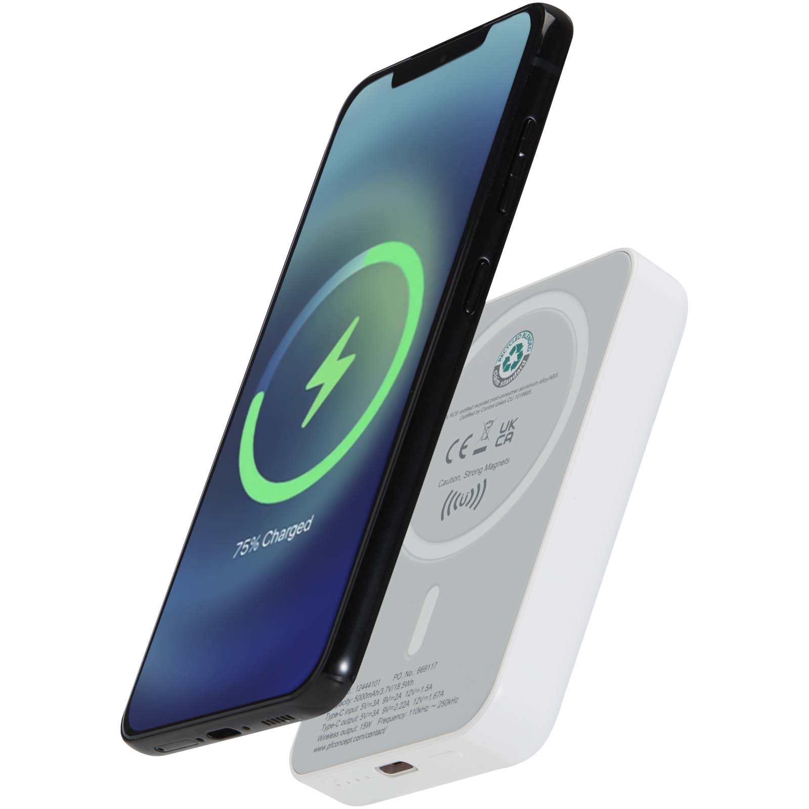 Batterie de secours Acrab magnétique sans fil de 5 000 mAh et 15 W avec PD de 20 W - fabriquée en plastique recyclé
