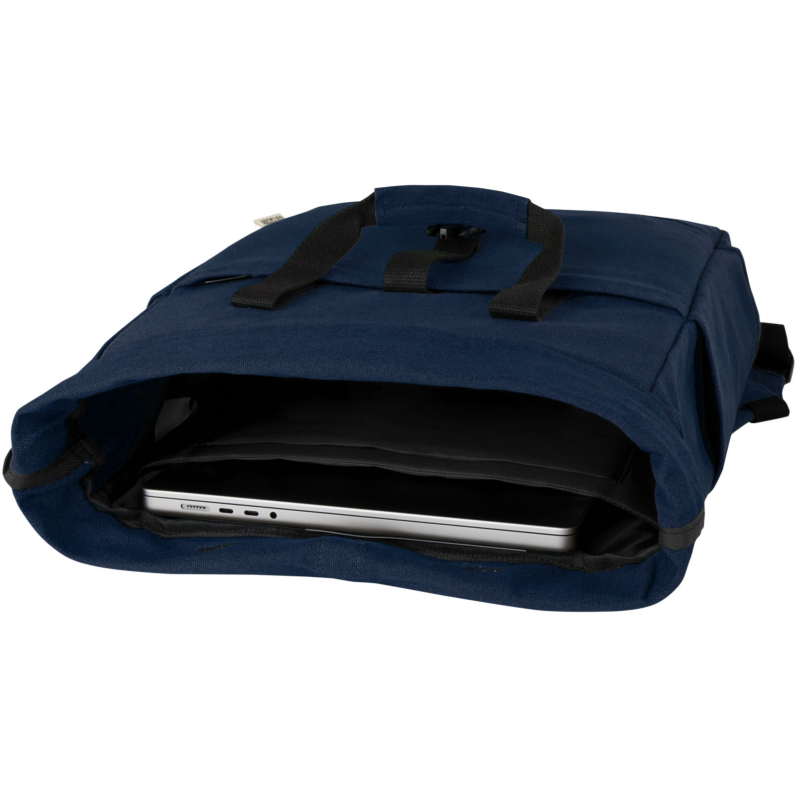 Sac à dos pour ordinateur portable Joey de 15 L en toile recyclée GRS 15 pouces avec dessus enroulable