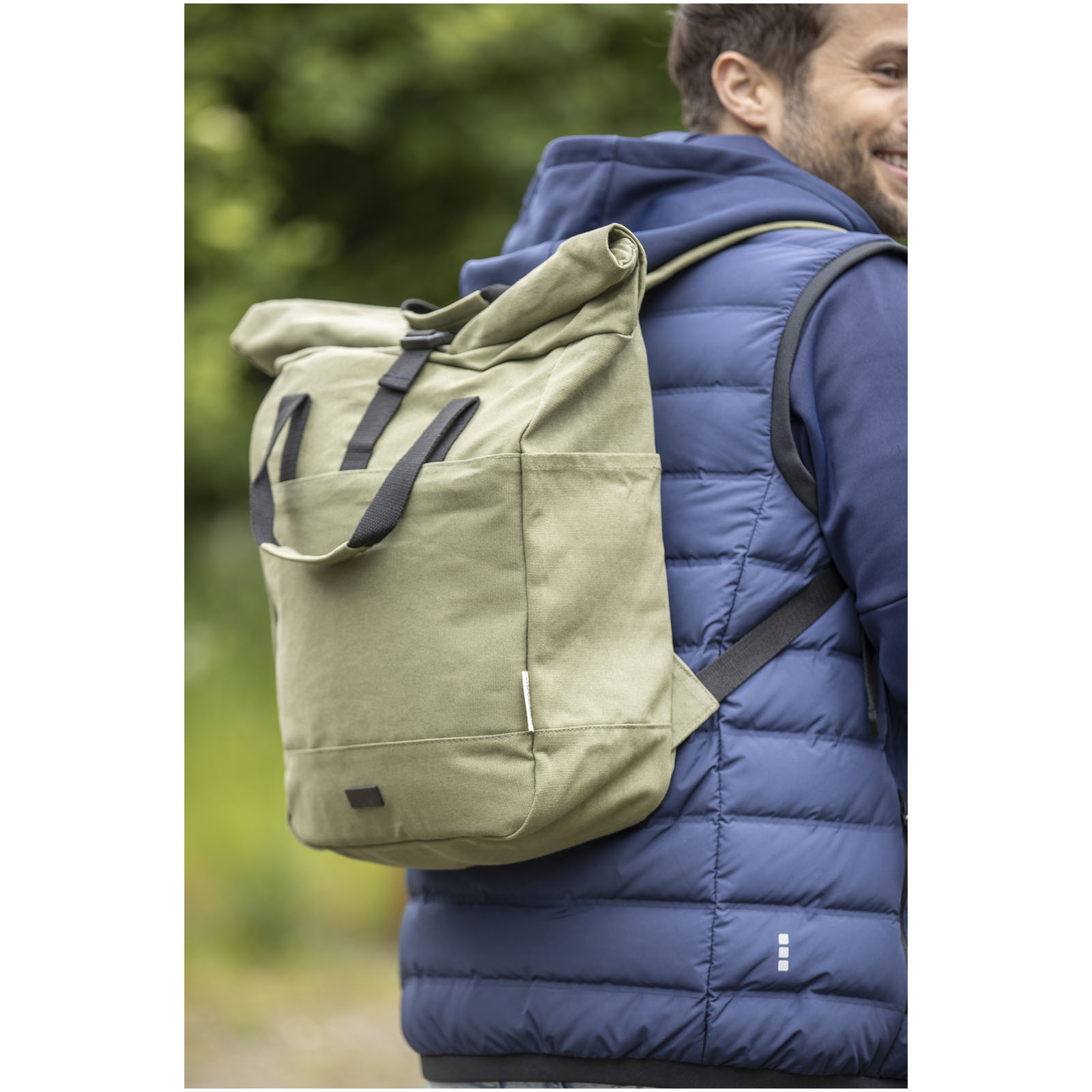 Sac à dos pour ordinateur portable Joey de 15 L en toile recyclée GRS 15 pouces avec dessus enroulable