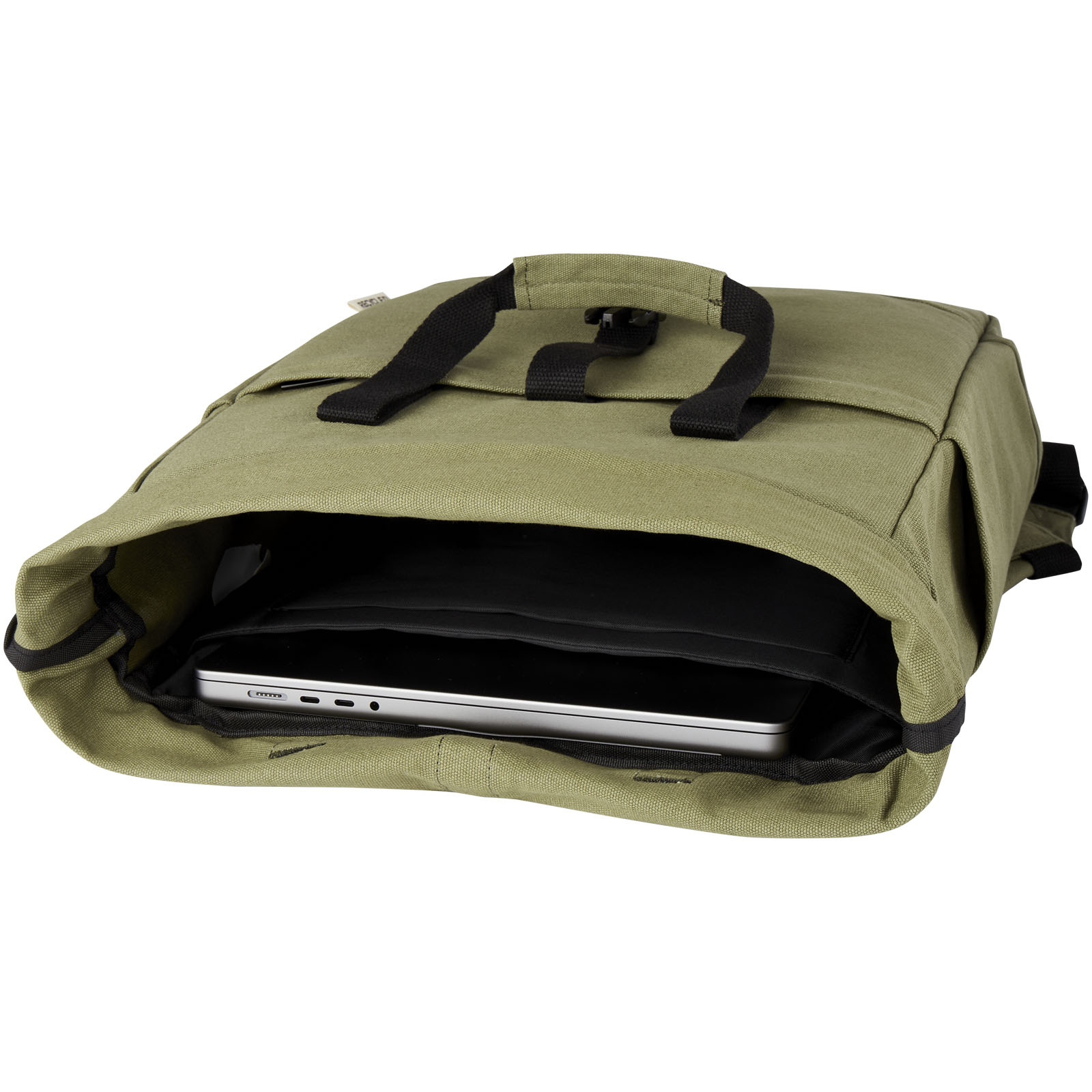 Sac à dos pour ordinateur portable Joey de 15 L en toile recyclée GRS 15 pouces avec dessus enroulable