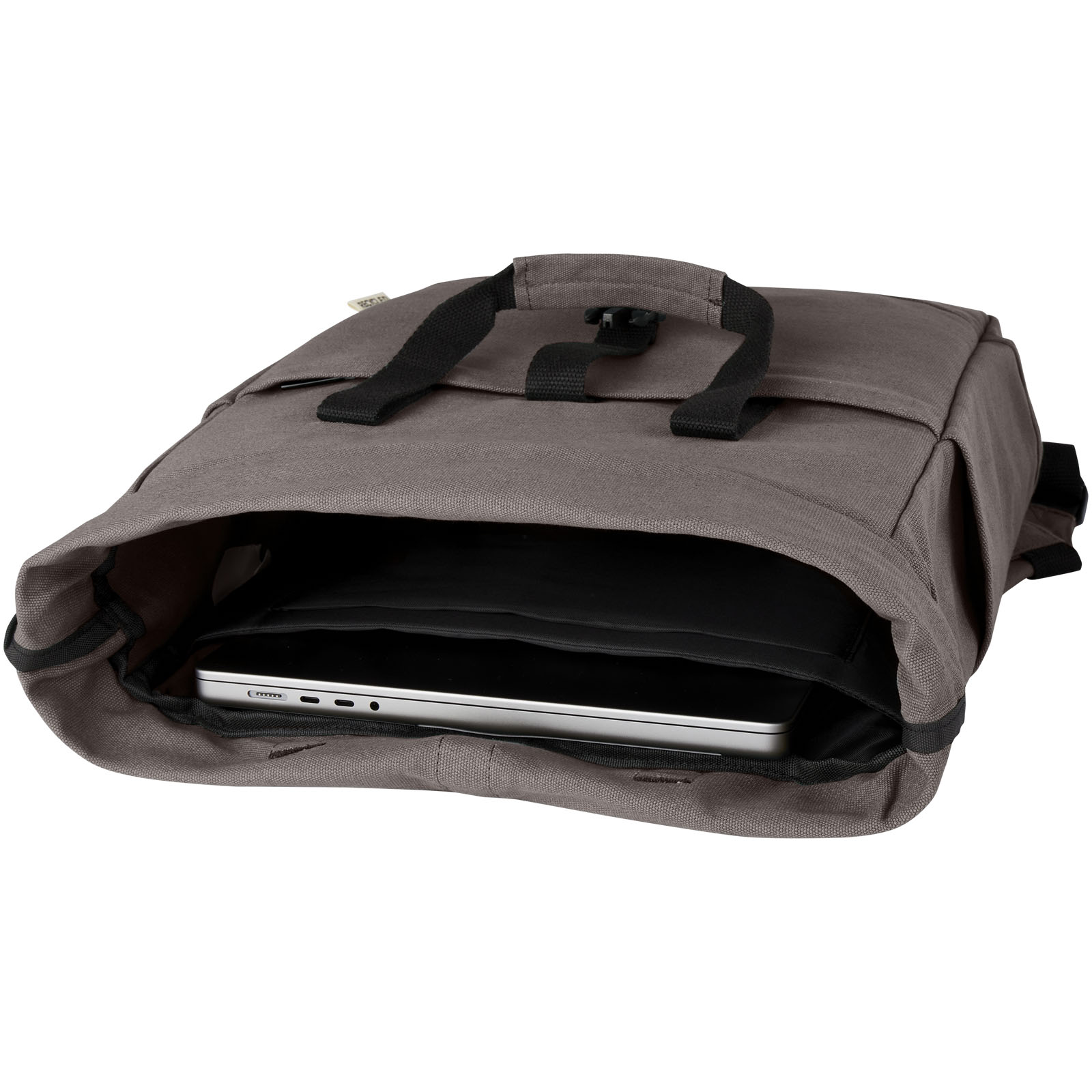 Sac à dos pour ordinateur portable Joey de 15 L en toile recyclée GRS 15 pouces avec dessus enroulable
