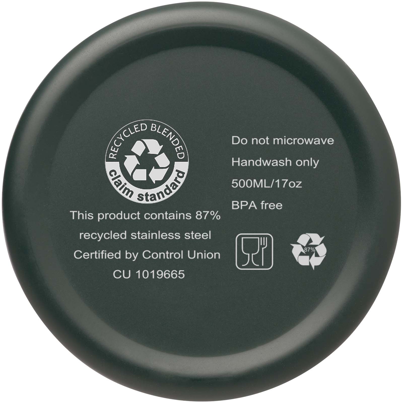 Bouteille isotherme Vasa en acier inoxydable recyclé certifié RCS de 500 ml avec isolation par le vide et couche de cuivre