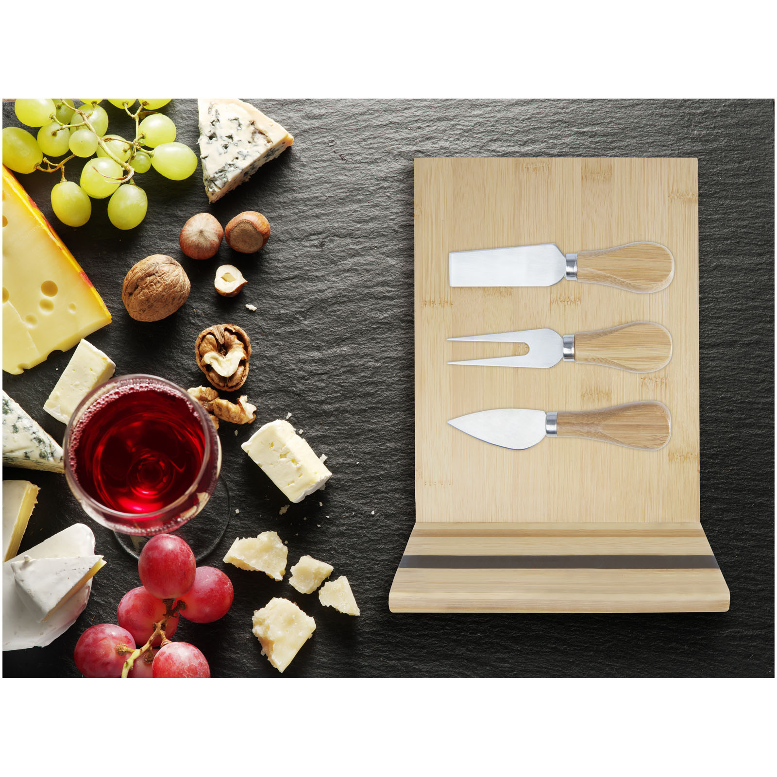 Seasons Plateau à fromage et accessoires magnétiques Mancheg en bambou