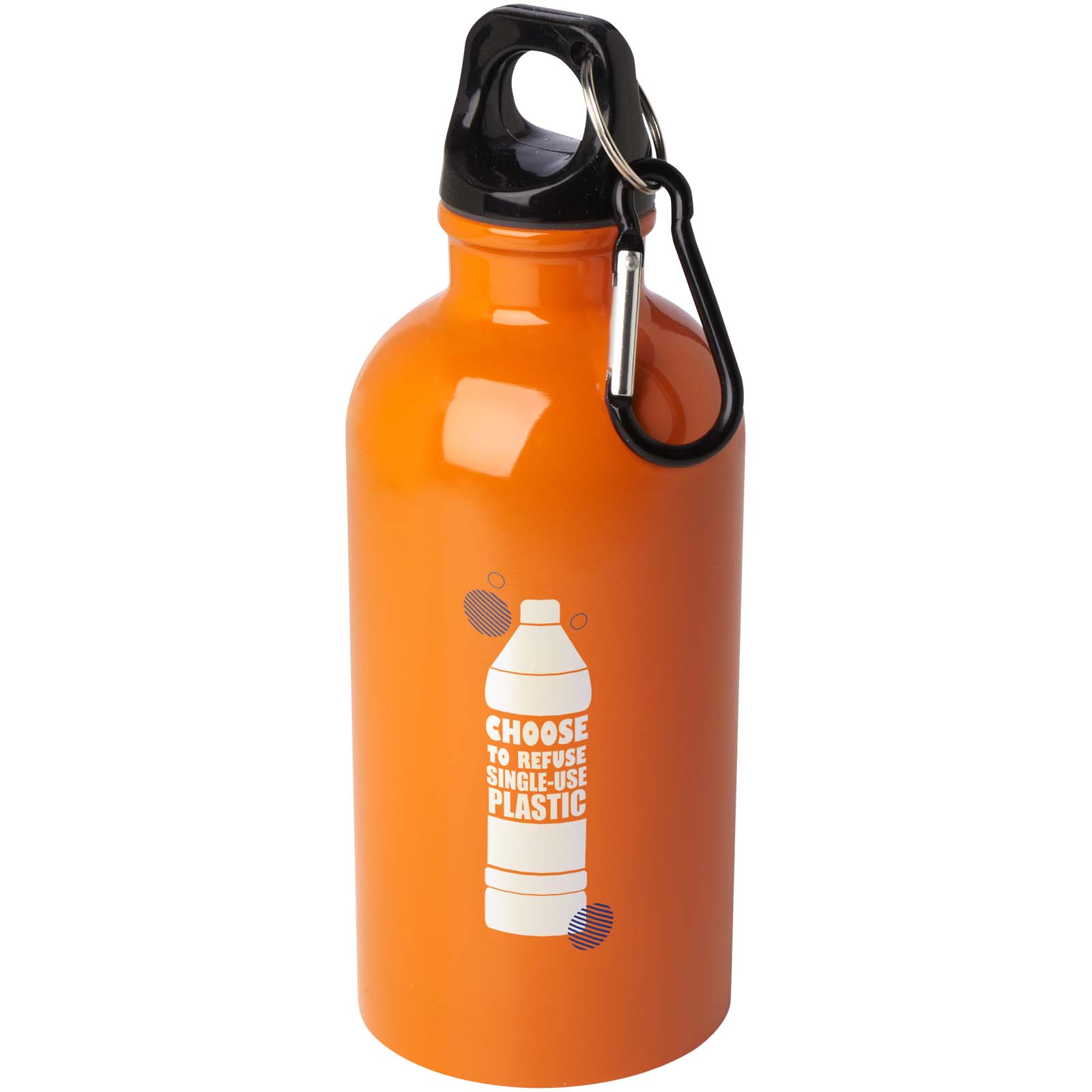 Bouteille d'eau Oregon de 400 ml simple paroi en acier recyclé certifié RCS avec mousqueton