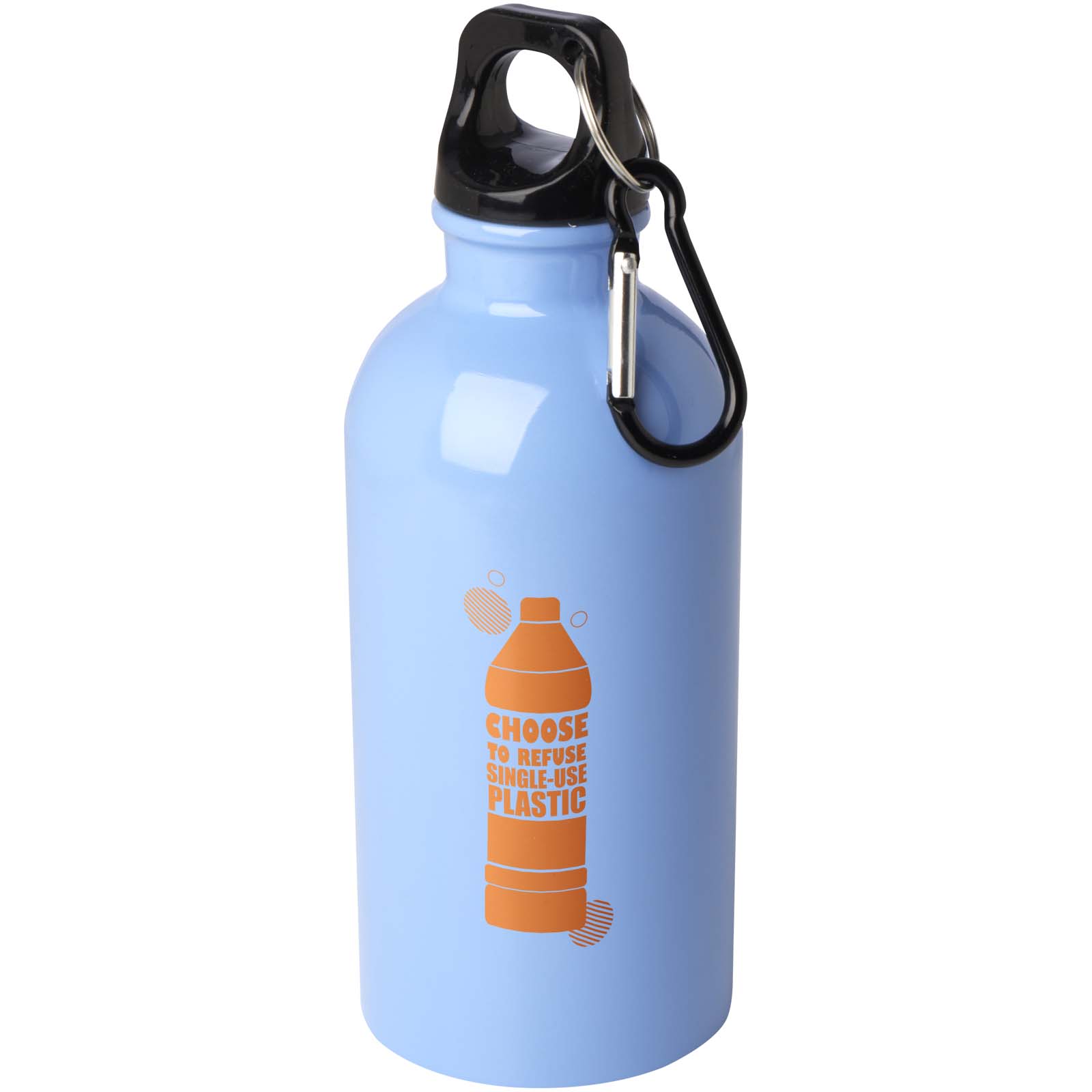 Bouteille d'eau Oregon de 400 ml simple paroi en acier recyclé certifié RCS avec mousqueton