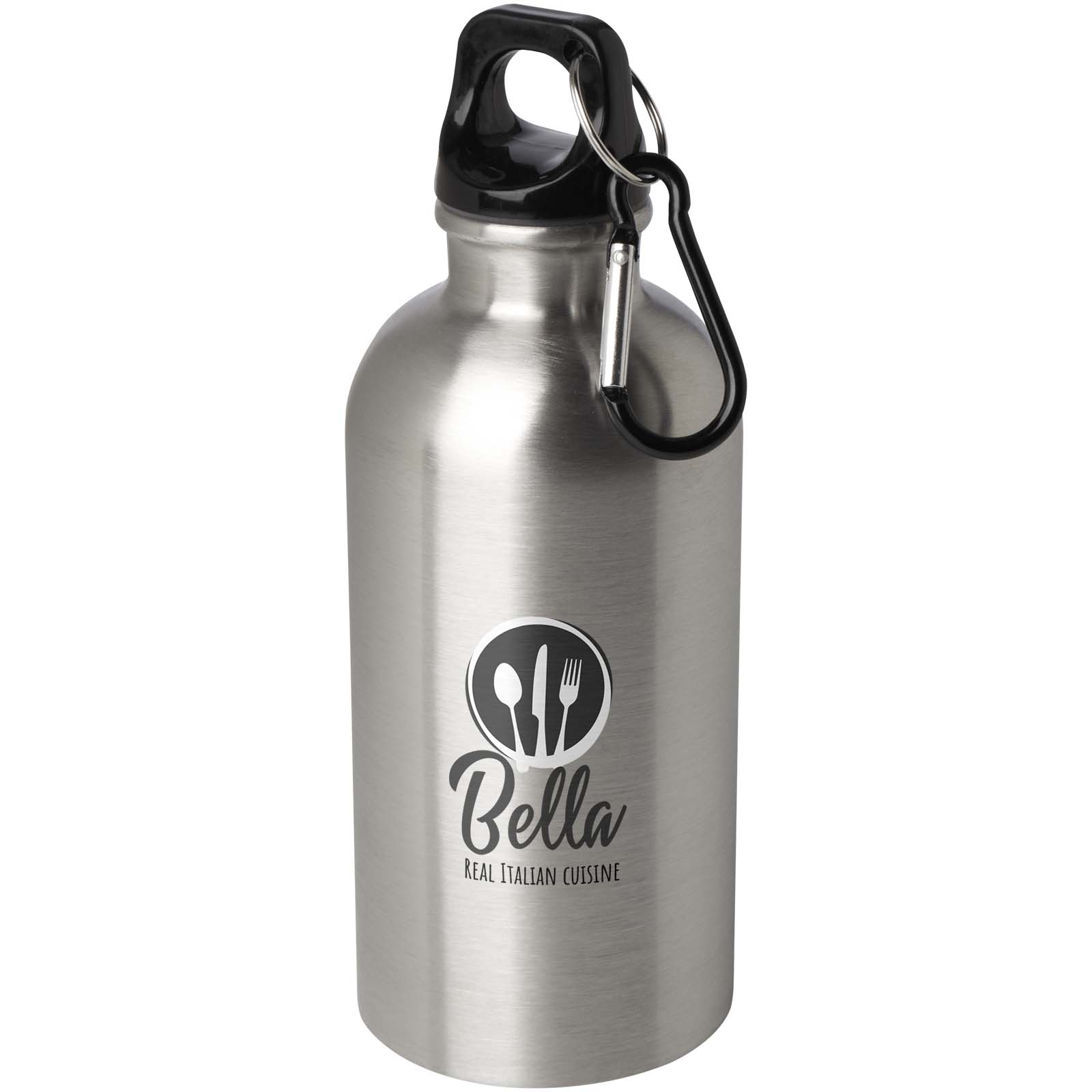 Bouteille d'eau Oregon de 400 ml simple paroi en acier recyclé certifié RCS avec mousqueton