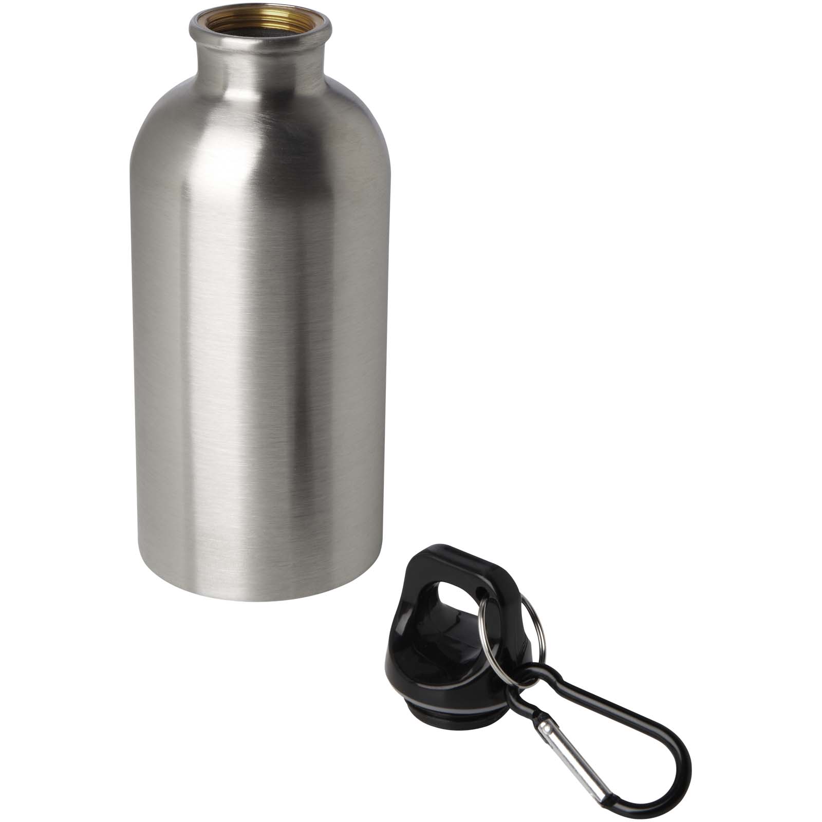 Bouteille d'eau Oregon de 400 ml simple paroi en acier recyclé certifié RCS avec mousqueton