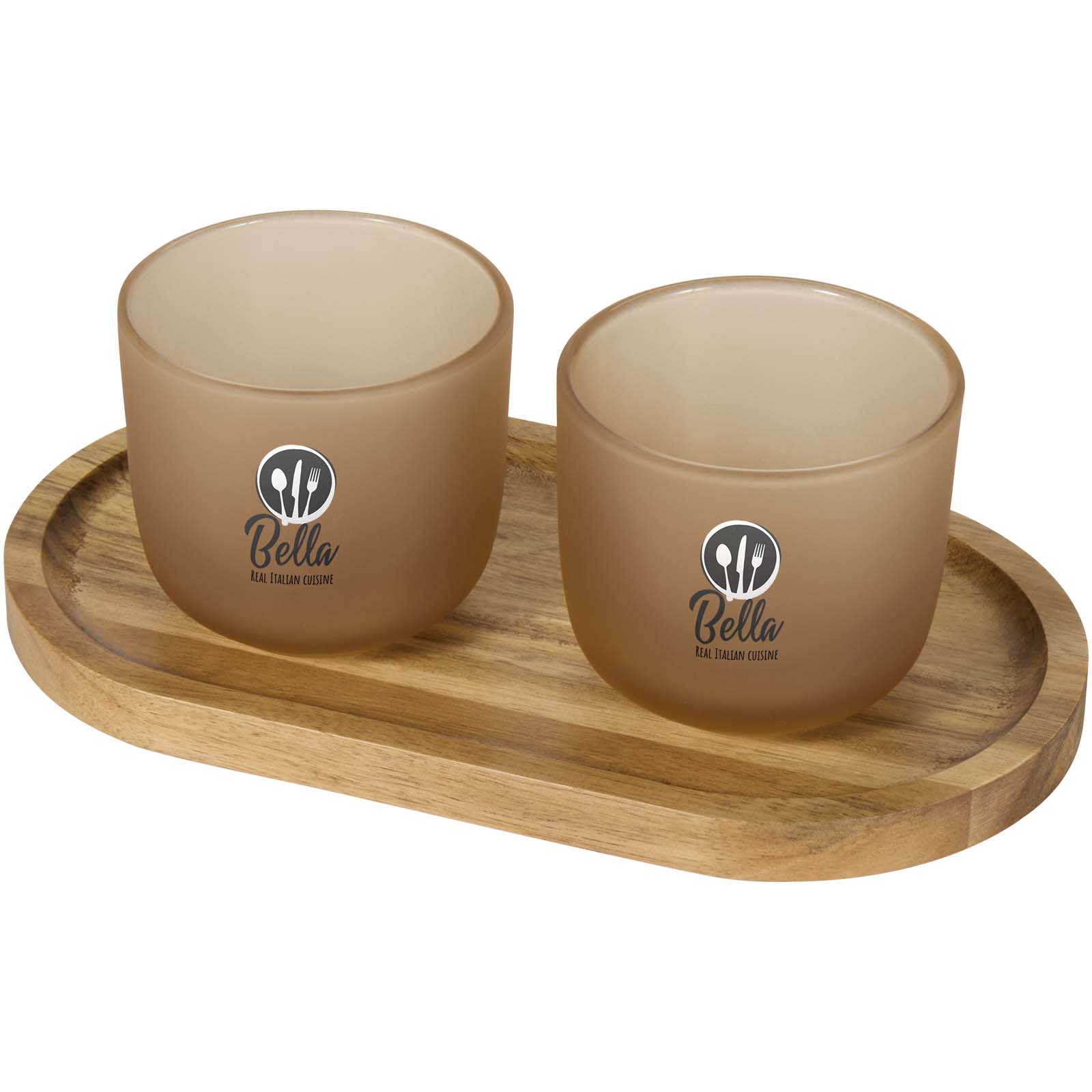 Seasons Plateau de service en bois et tasses en verre Male en finition mate