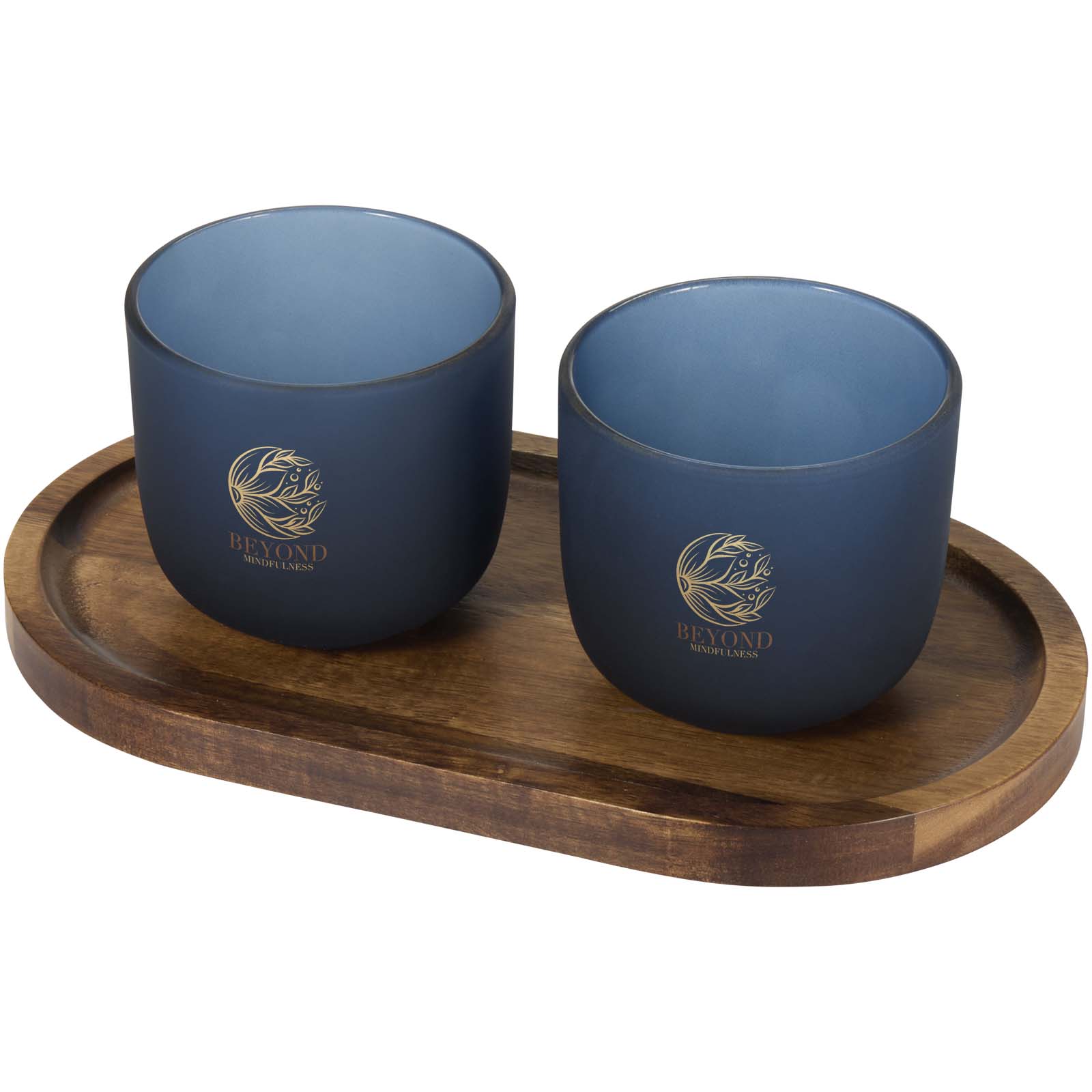 Seasons Plateau de service en bois et tasses en verre Male en finition mate