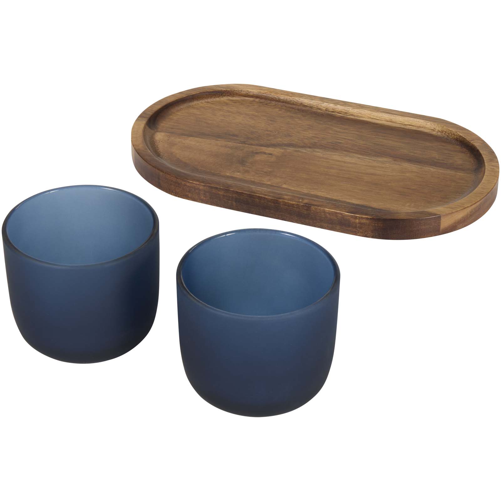 Seasons Plateau de service en bois et tasses en verre Male en finition mate