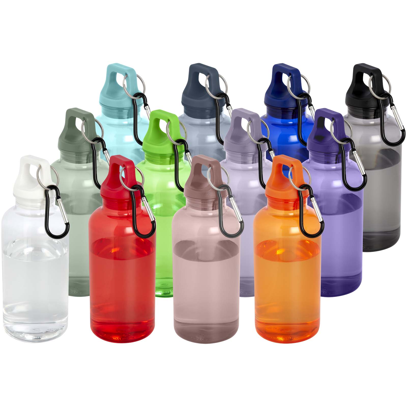 Bouteille d'eau Oregon de 400 ml en plastique recyclé avec mousqueton