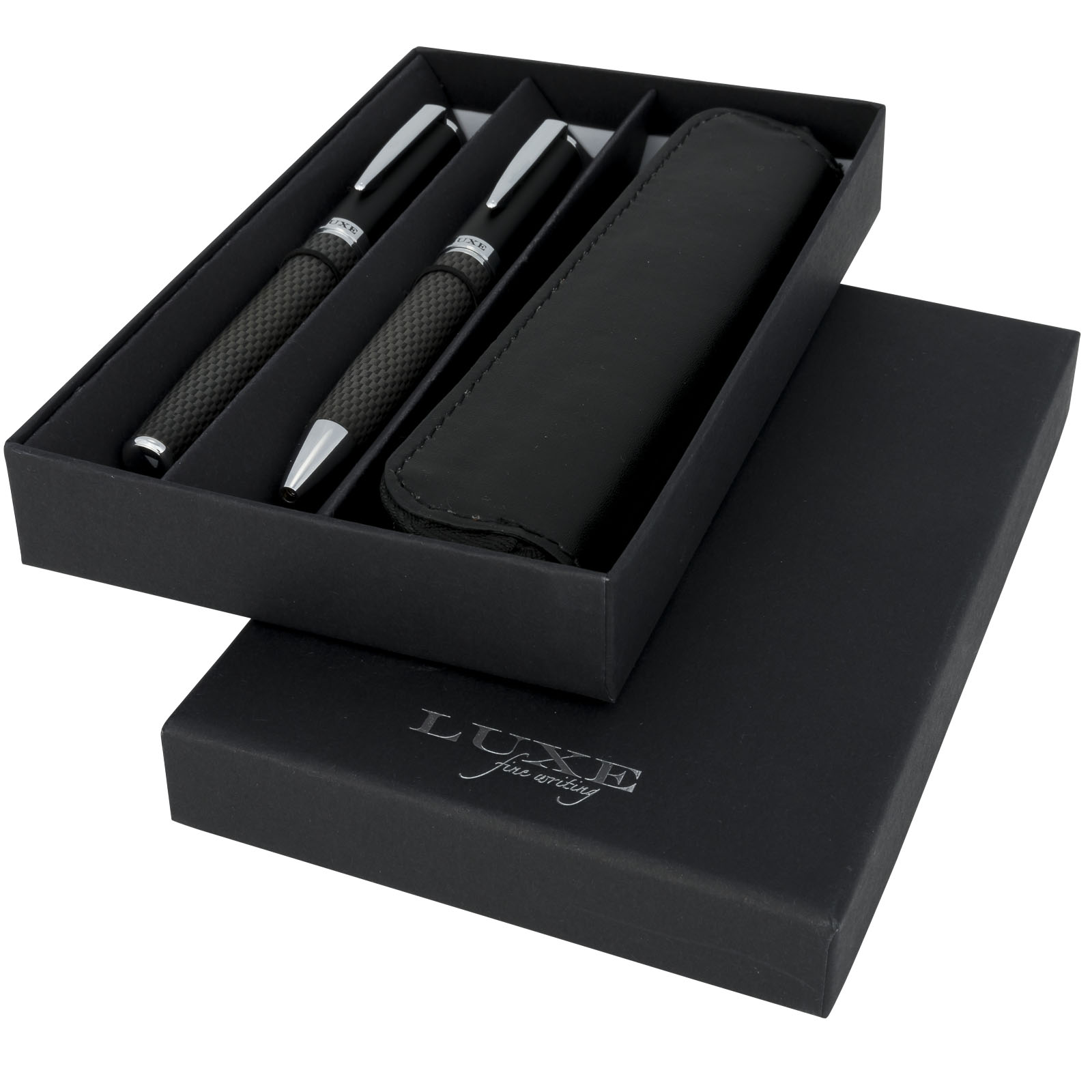 Luxe Parure de stylos bille et roller avec étui Carbon (encre noire)