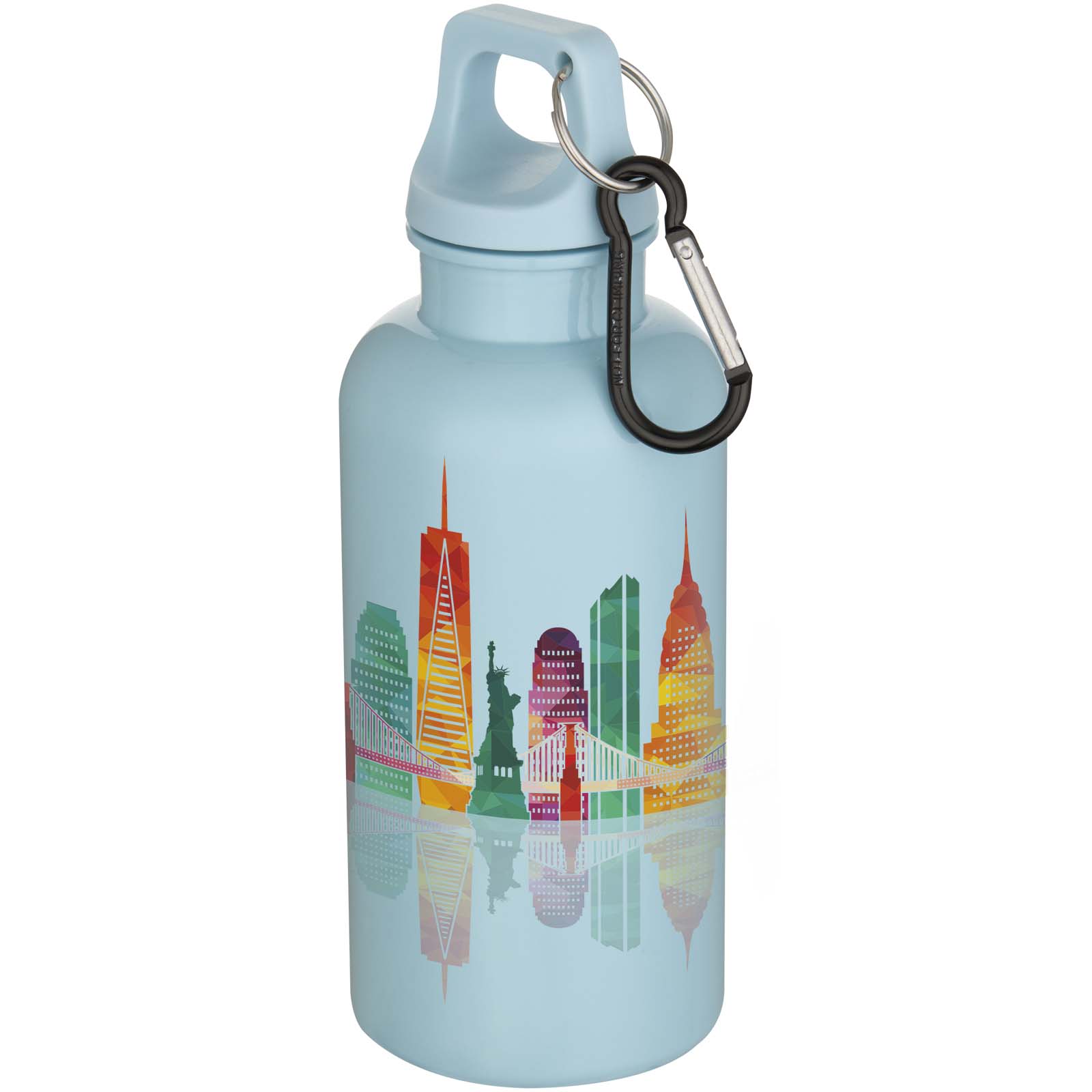 Bouteille d’eau Oregon de 400 ml en plastique recyclé uni certifié RCS avec mousqueton