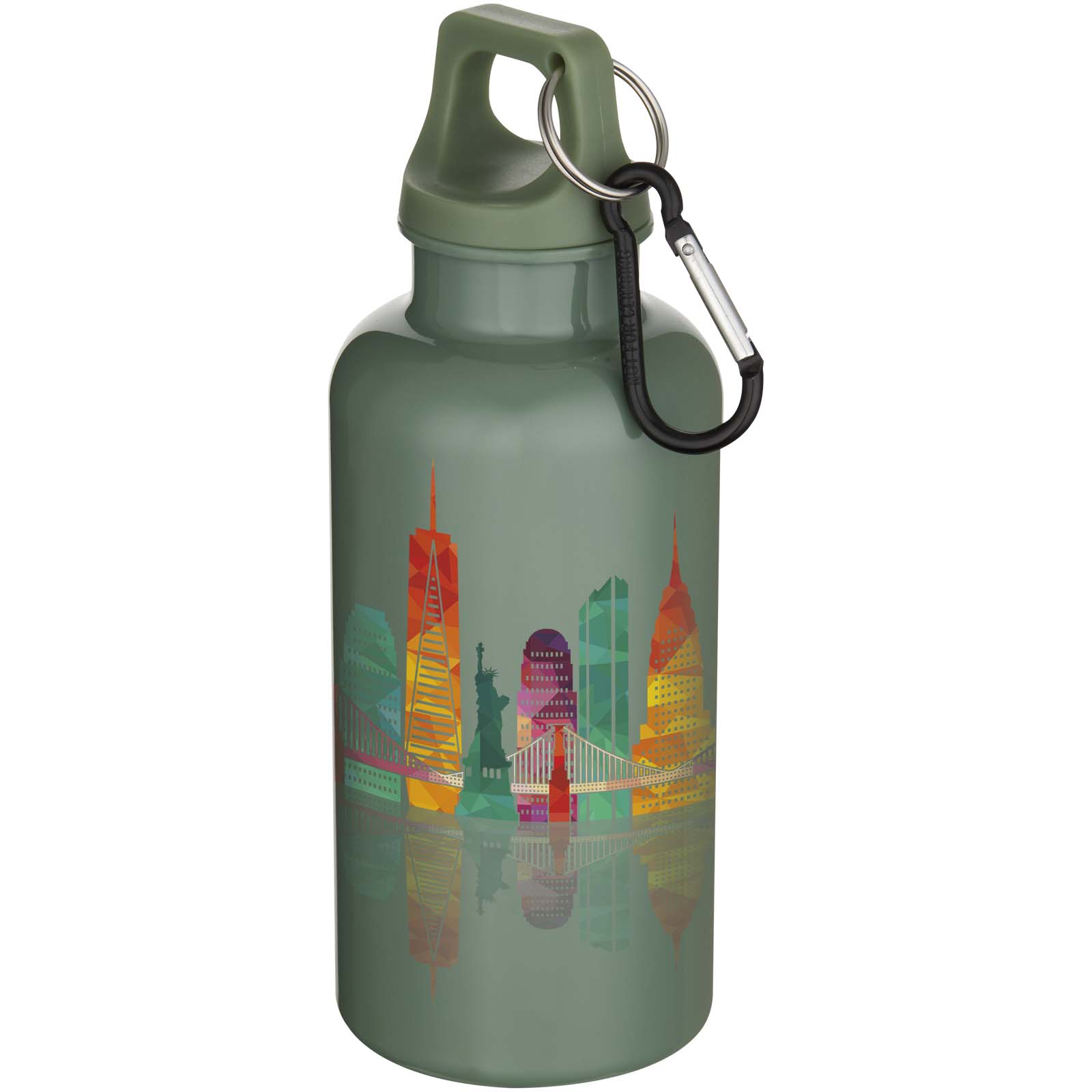 Bouteille d’eau Oregon de 400 ml en plastique recyclé uni certifié RCS avec mousqueton