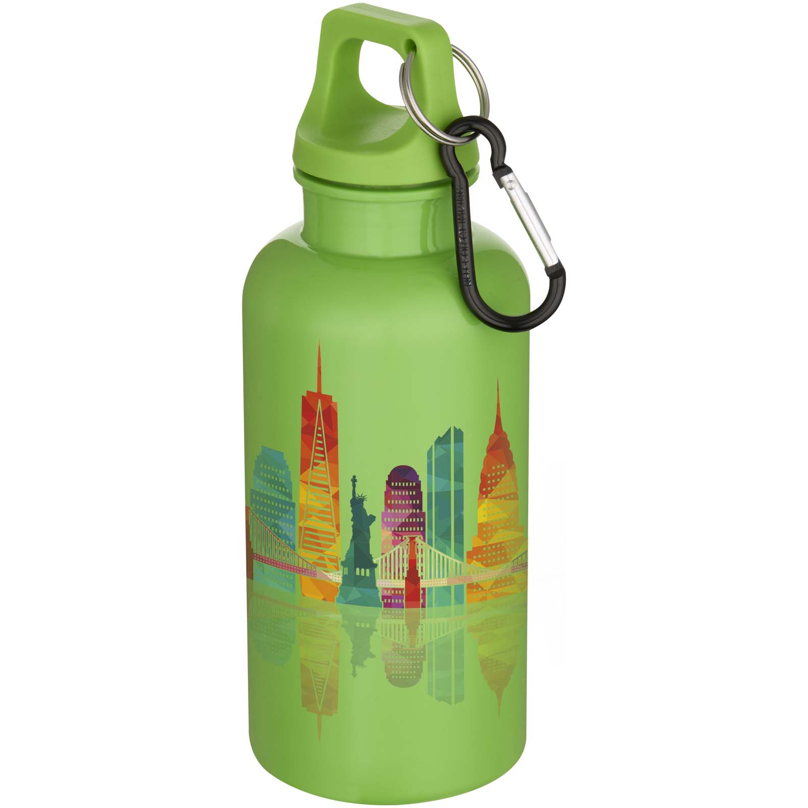 Bouteille d’eau Oregon de 400 ml en plastique recyclé uni certifié RCS avec mousqueton